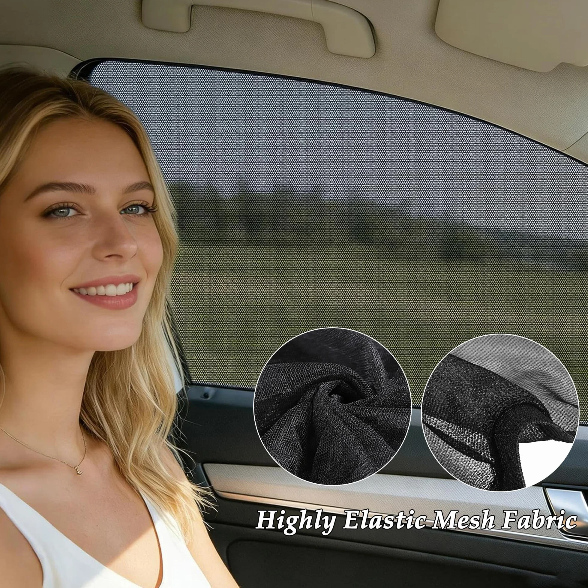 CHENNAN 4 Pezzi Zanzariera auto Protezione Solare Finestrino Laterale Universale Calza Parasole Auto con Protezione dai Raggi UV Zanzariera Ventilata per Finestrini Auto per il Auto (Per SUV)