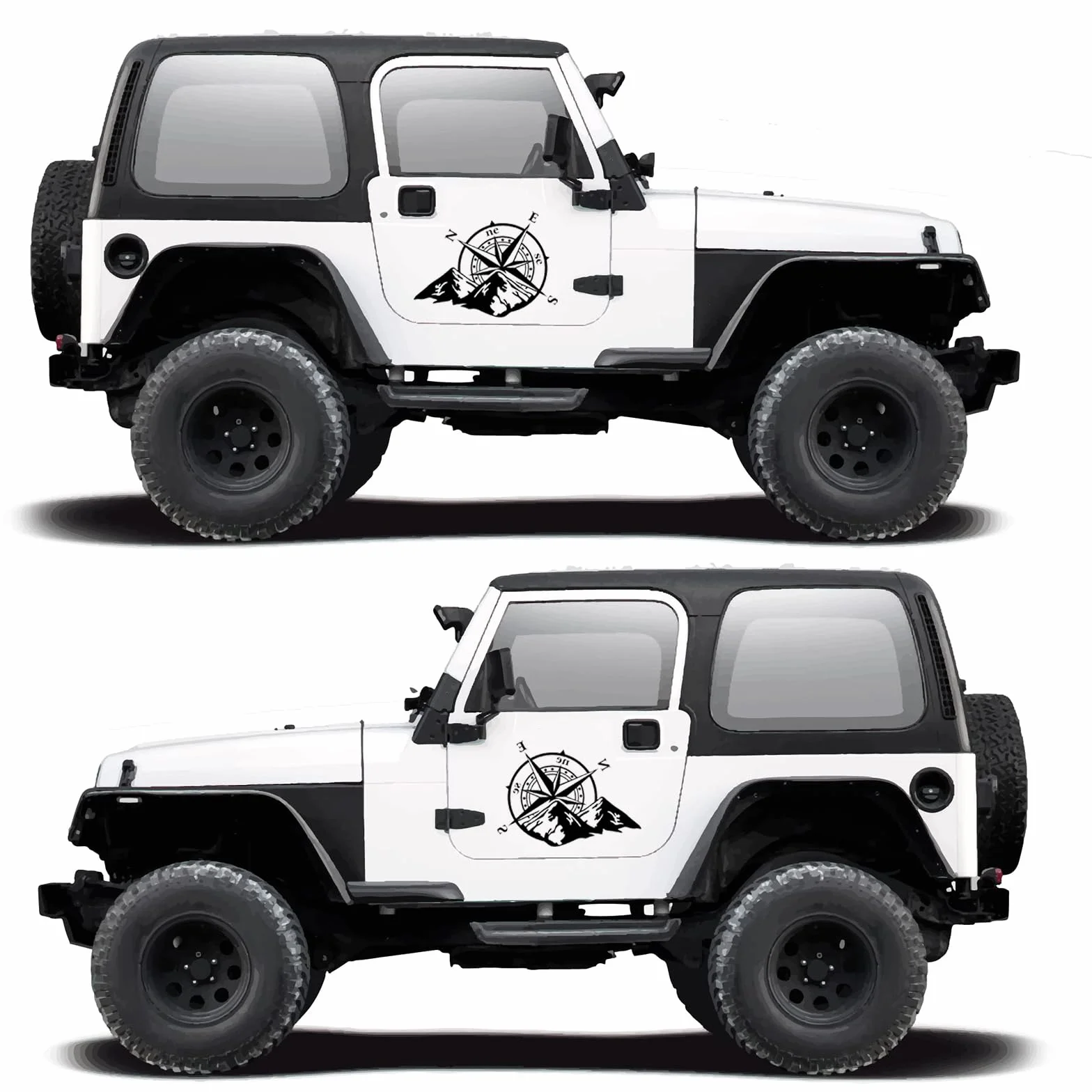 Adesivo Rosa dei Venti 2 Pezzi 27x21cm 40x32cm Adesivi per Camper Auto Moto Fuoristrada Stickers Dakar Esterni Grandi Nero