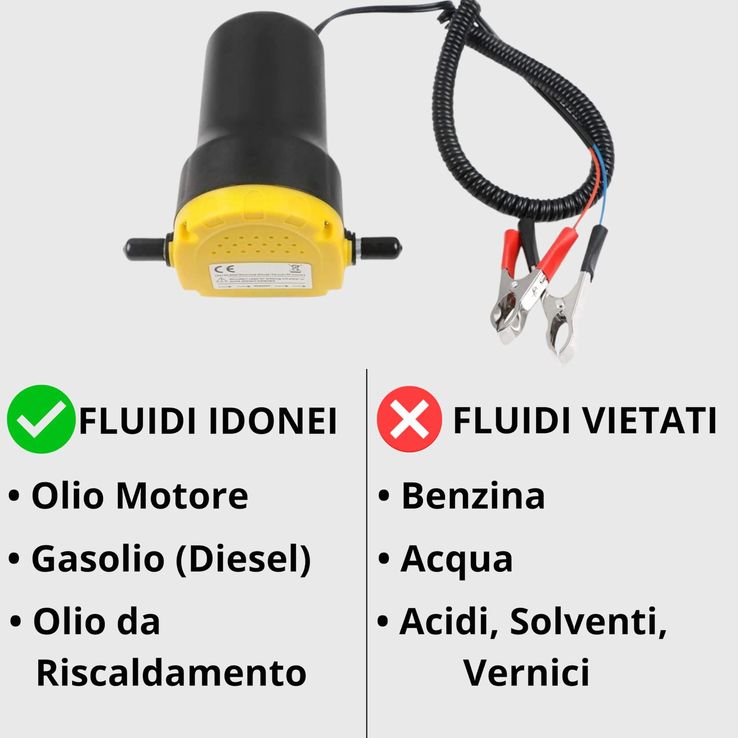 Yasta Pompa Olio Elettrica 12V Kit Travaso Aspira Liquidi Diesel Gasolio Carburante 1.5L/min