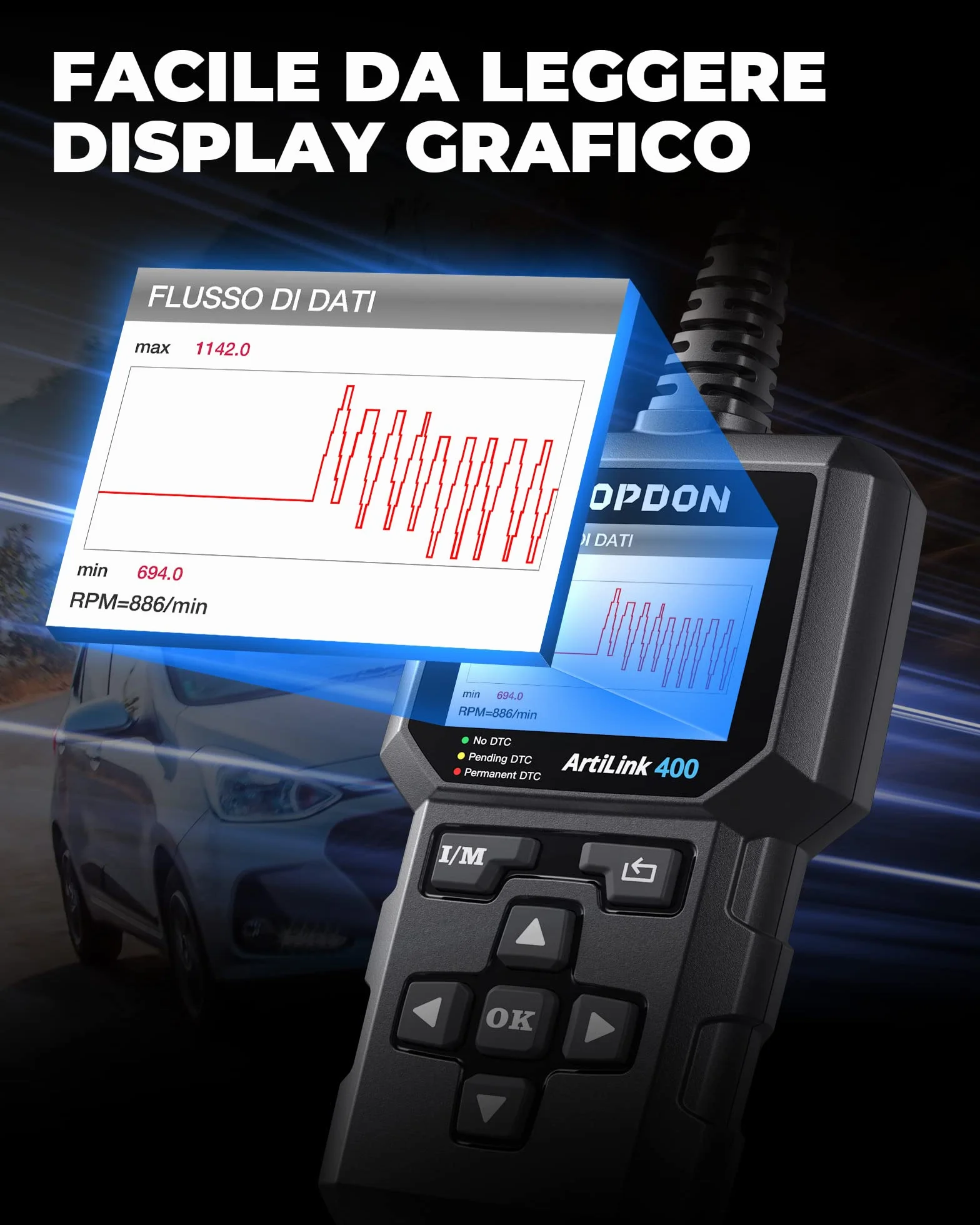 TOPDON AL400 OBD2 Diagnostico per Auto, 10 Modalità, Schermo 2.4 Pollici TFT