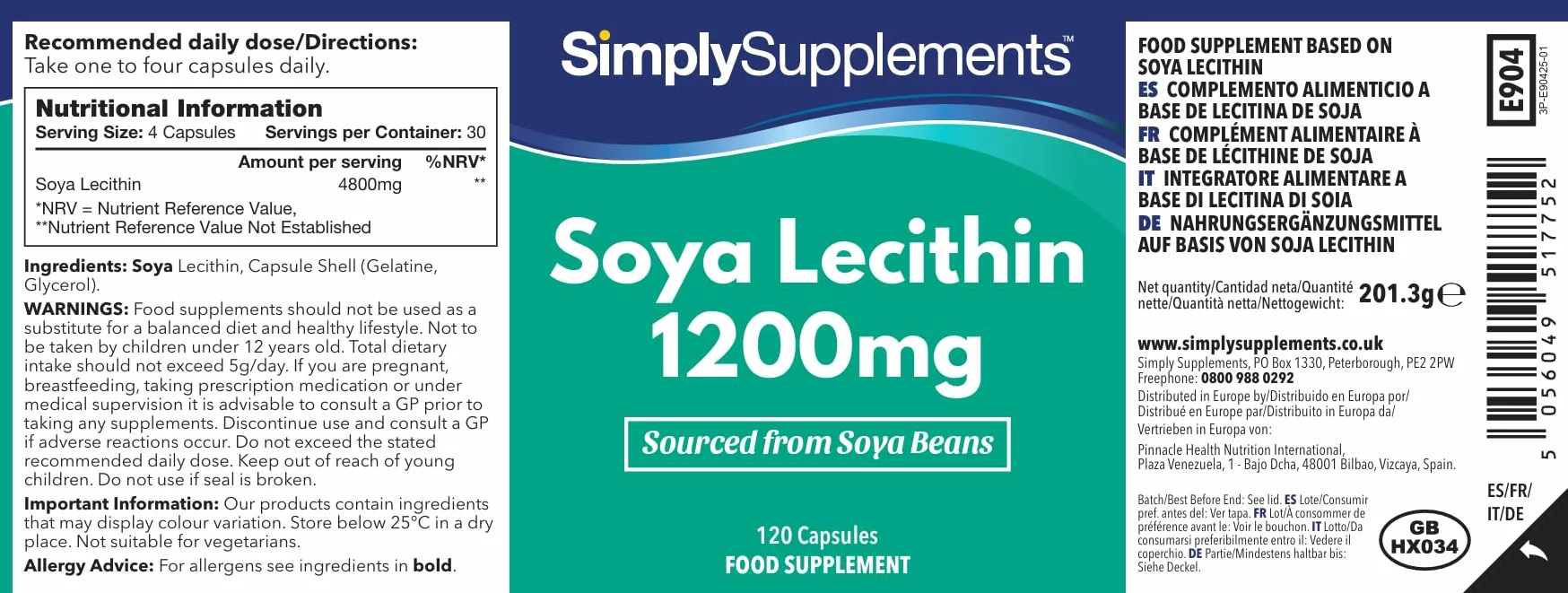 Capsule di Lecitina di Soia 1200mg 240 Capsule Alta Purezza Fonte Naturale di Fosfolipidi Essenziali