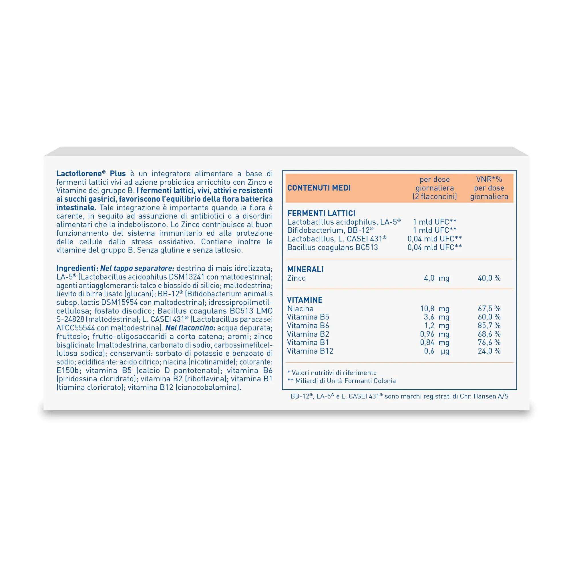 Lactoflorene Plus Integratore Fermenti Lattici Vivi con Zinco e Vitamine B 18 Flaconcini