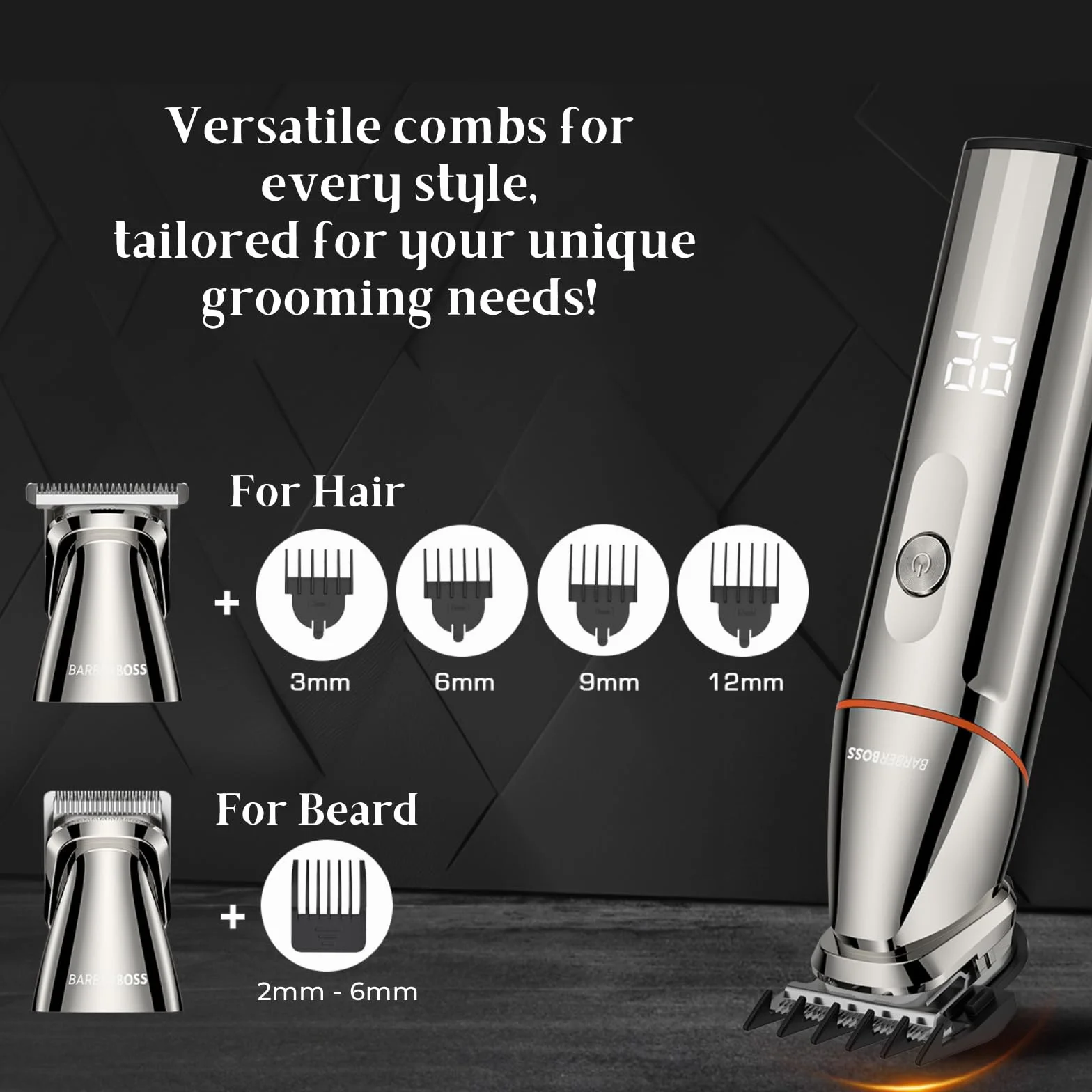 BarberBoss Kit rasoio 5 in 1 uomo tagliacapelli rasoio naso ricarica USB-C lame acciaio inox body groomer