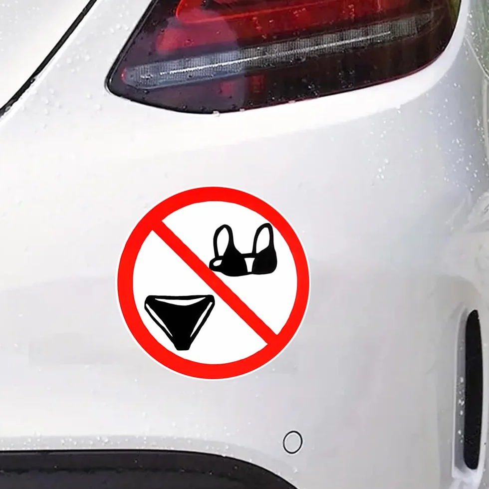 2 pezzi 13 x 13 cm, cartello di divieto bikini divertente impermeabile in vinile, accessorio decorativo per esterni, adatto per auto, moto, laptop, furgoni, finestre, porte, pareti | #DZ19