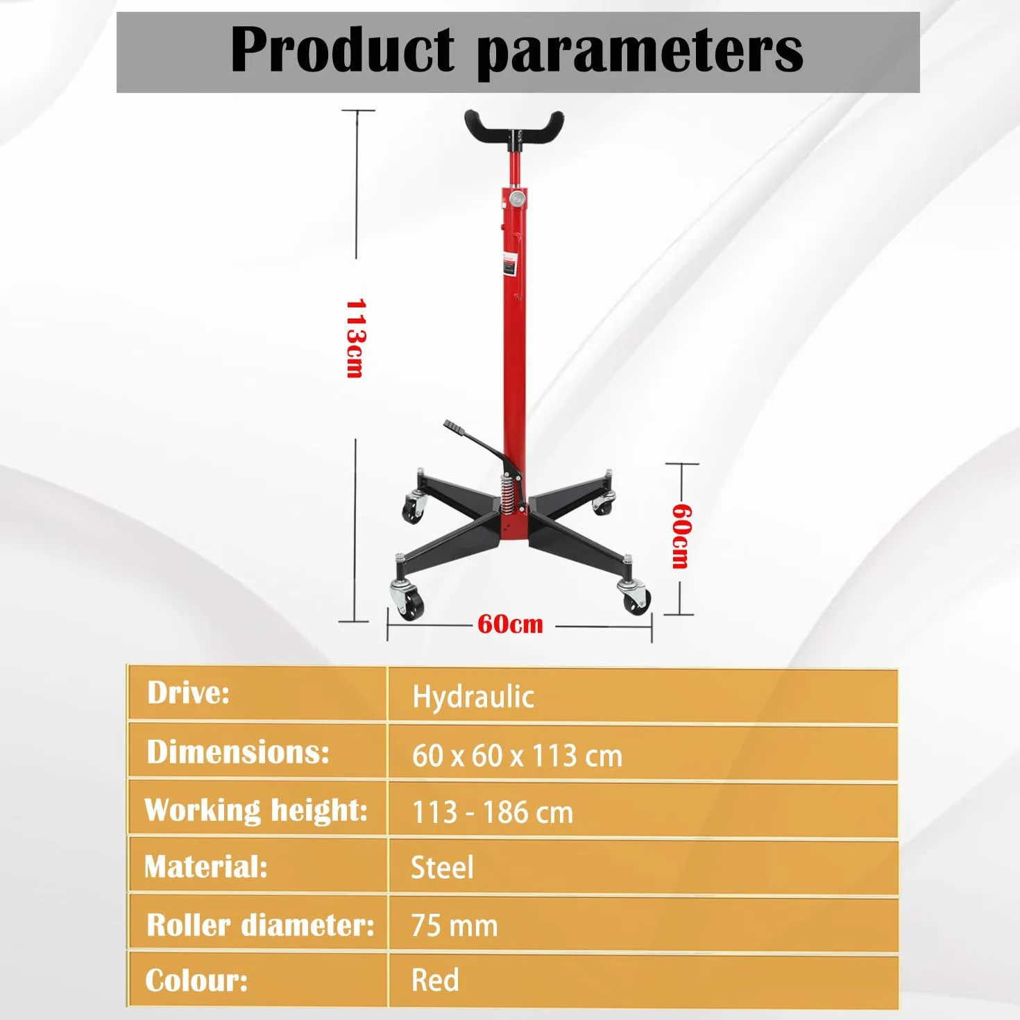 Sollevatore Idraulico da Fossa Carichi Fino a 500 KG, Altezza Regolabile da 113-186 cm Jack di Trasmissione, Hydraulic Telescopic Transmission Jack con Ruote e Pedale per il Pompaggio