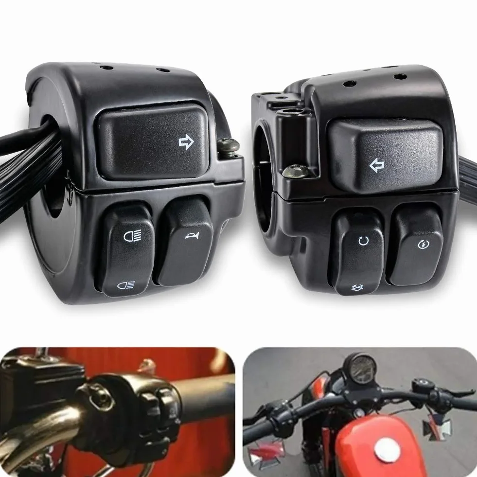 KATUR interruttore impermeabile manubrio moto 25 mm nero Harley Softail Dyna Sportster 883 1200 V-Rod 1996-2012