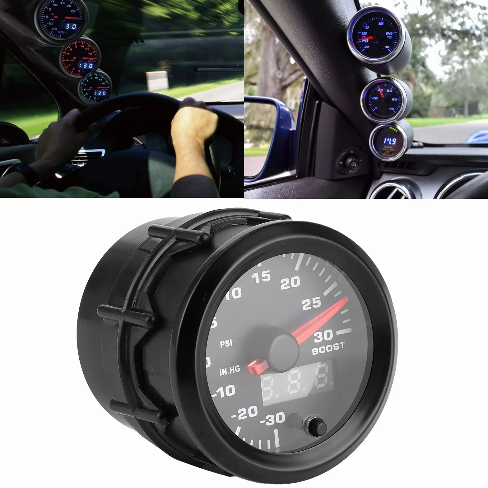 Misuratore di Pressione Turbo Boost LED Universale 2 Pollici/52 Mm a 7 Colori PSI con Display Digitale e Puntatore - Ideale per Pressione Turbo, Monitoraggio Boost