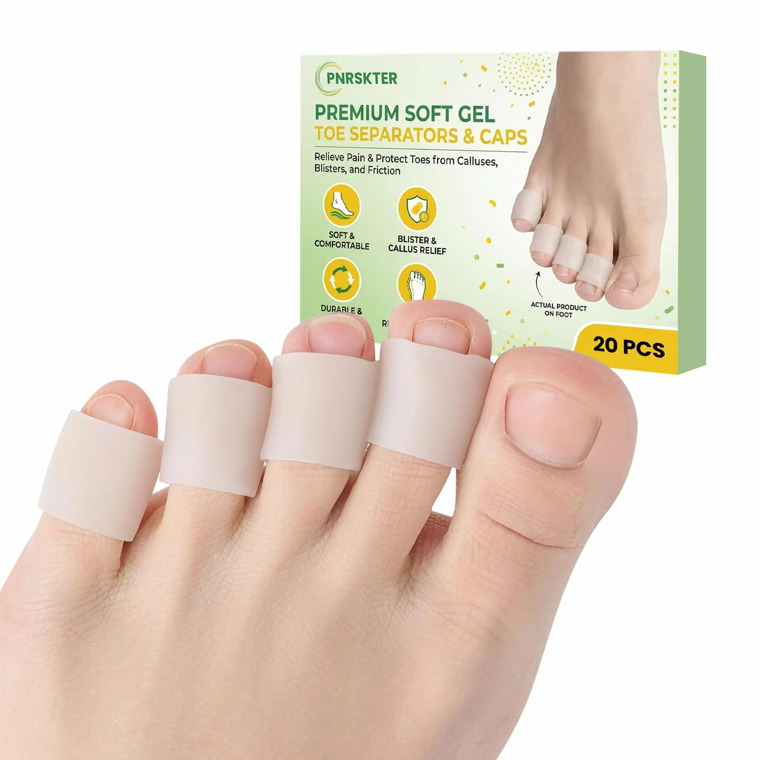 Protezione Dita Piedi Silicone, Proteggi Dita Piedi Gel, Separatore Dita Piede Antidolorifico 20 PCS