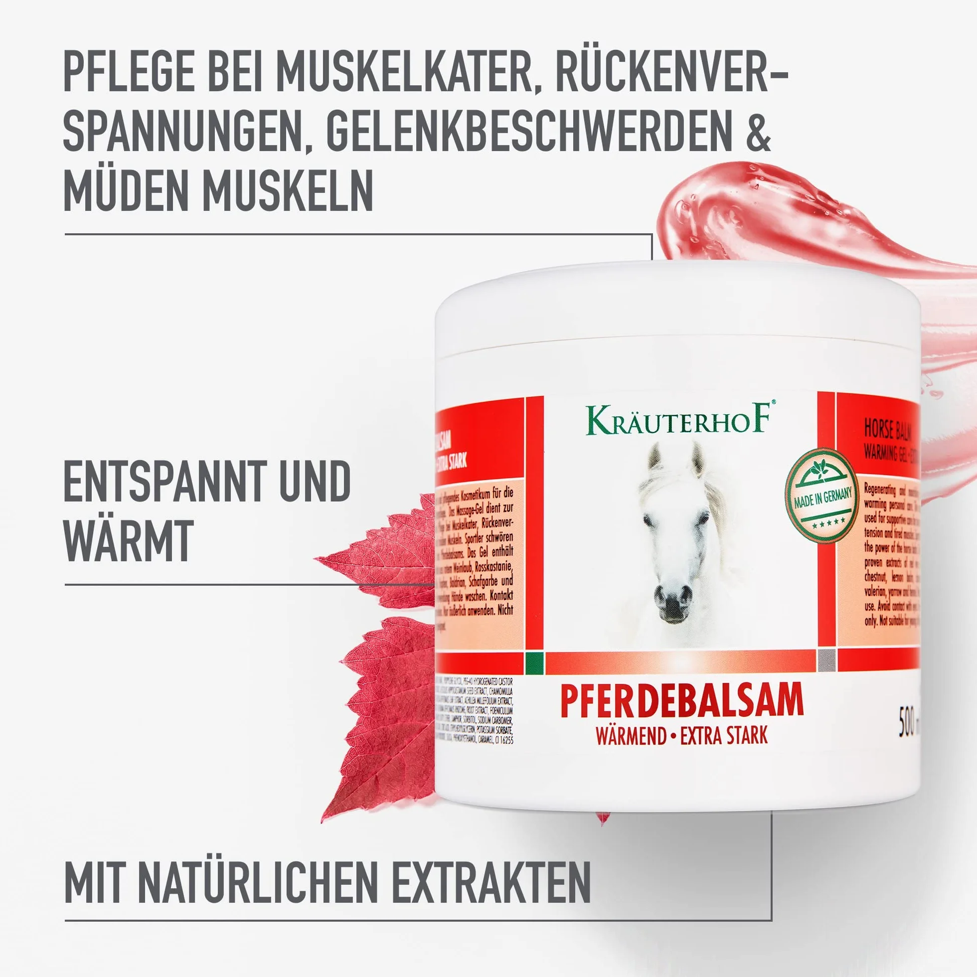 Kräuterhof Balsamo per cavalli riscaldante extra forte 500 ml gel massaggiante