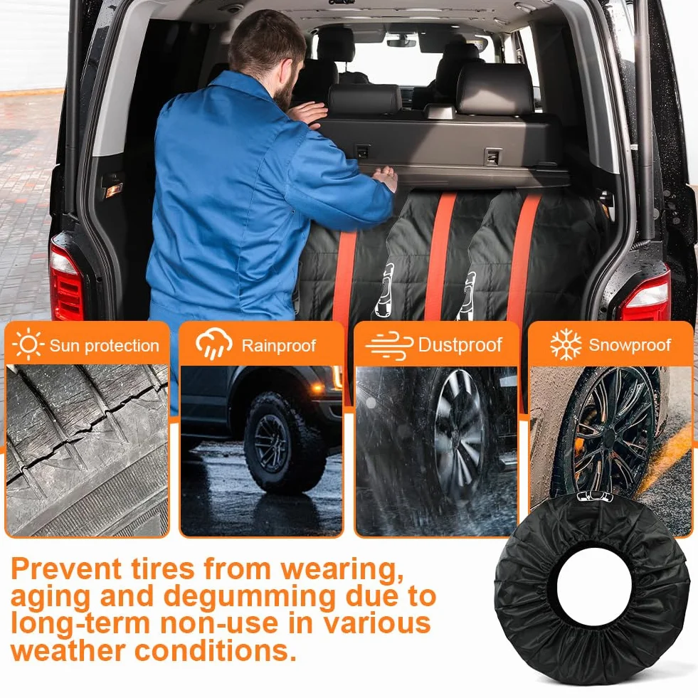 Set di 4 Borse Impermeabili per Pneumatici Auto, Copertura Protettiva in PU, Diametro 80 cm, 19-23 Pollici Nero