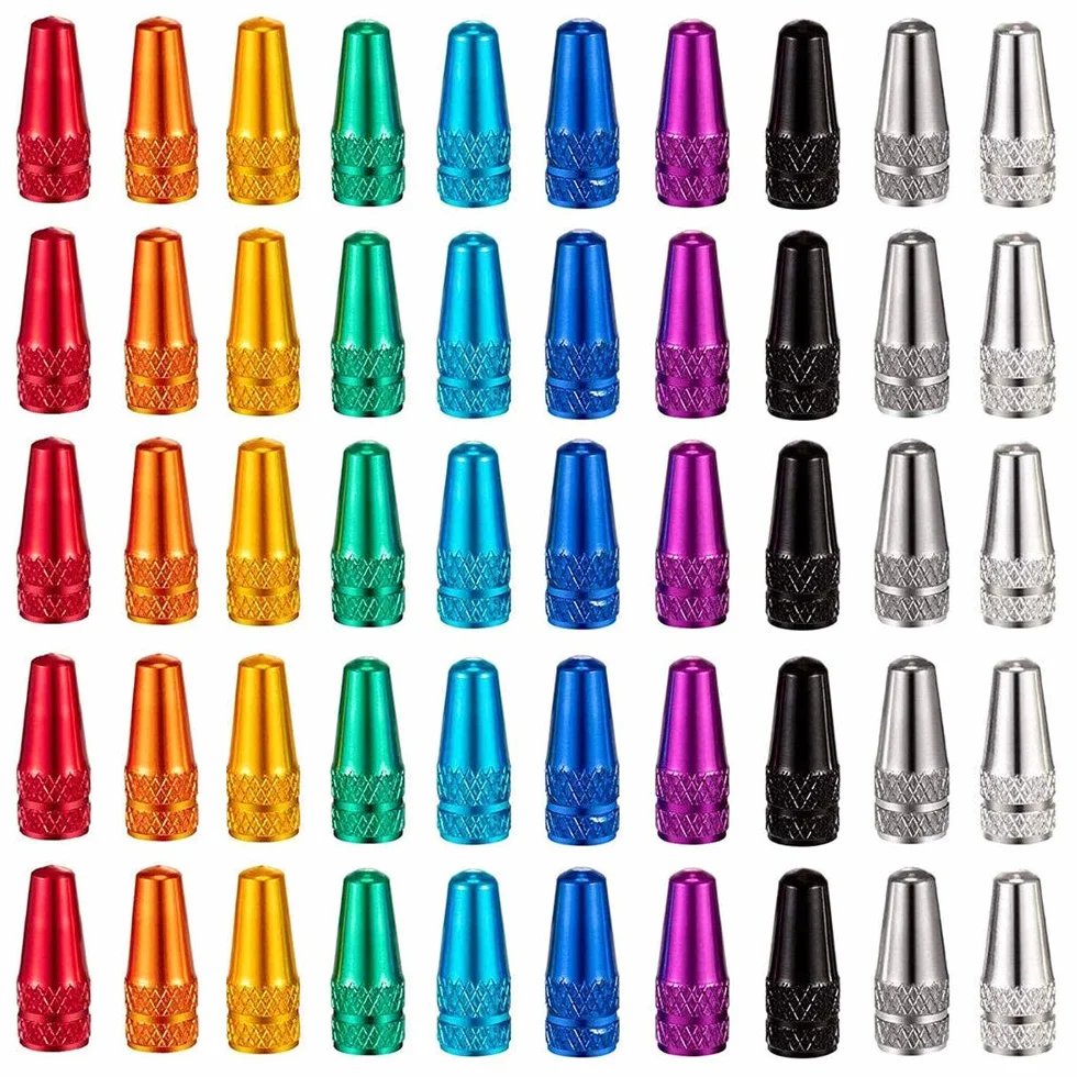 Greluma 50 Pezzi Tappo Valvola Presta per Bicicletta Tappo Valvola Multi Colore Alluminio Aodizzato Presta per Bicicletta Tappi per Pneumatici per Bicicletta Tappo Stile Francese Coperchi Antipolvere