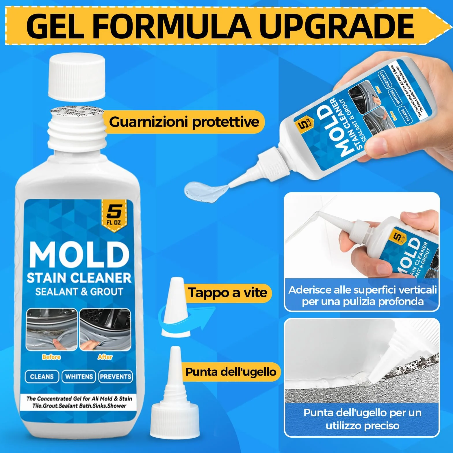 Antimuffa Gel 150 ml Mould Stain Remover detergente per bagno cucina piastrelle pareti fughe