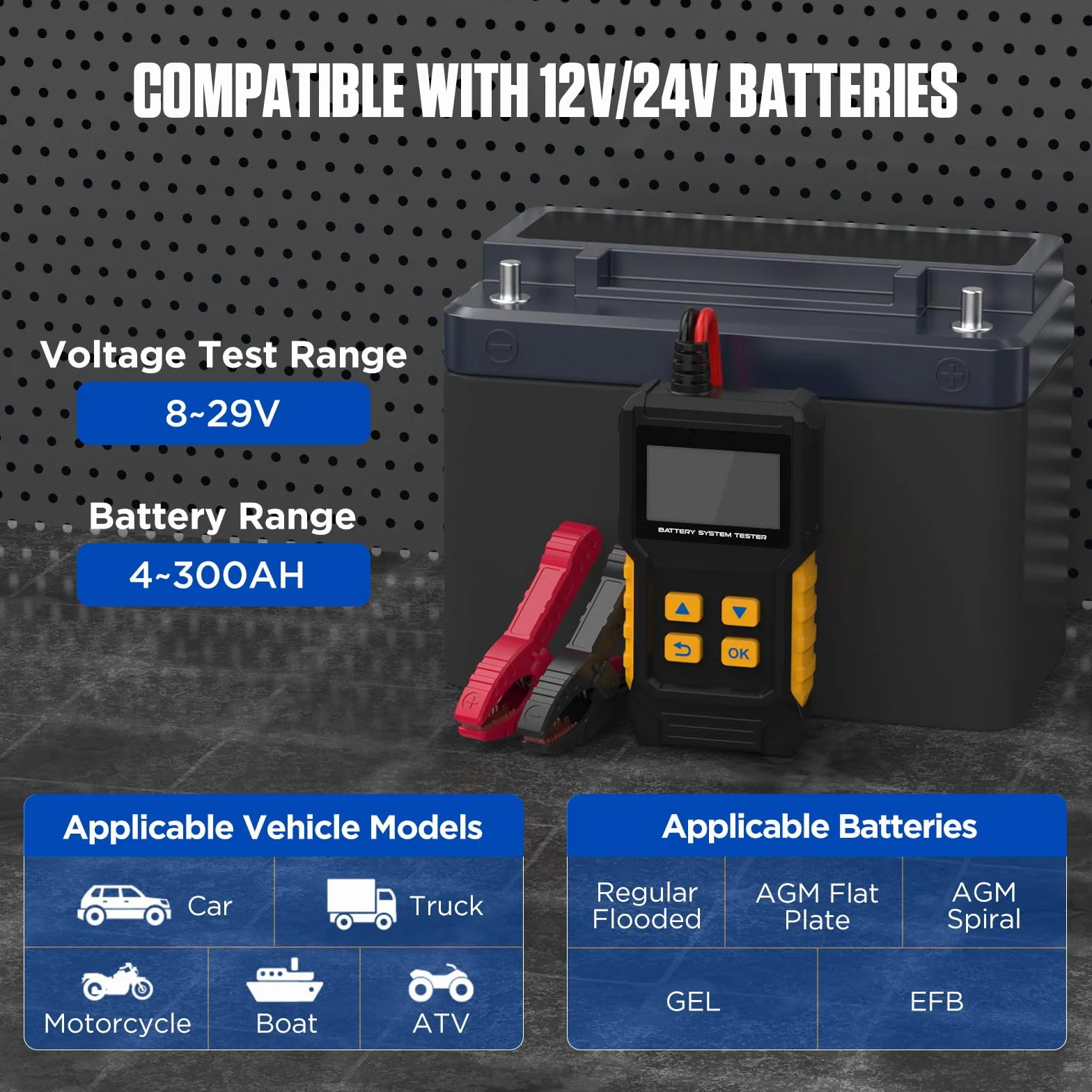 Tester per batteria auto 12V 24V di carico 30-2000 CCA alternatore automobilistico Analizzatore di batteria digitale Tester del sistema di avviamento e carica