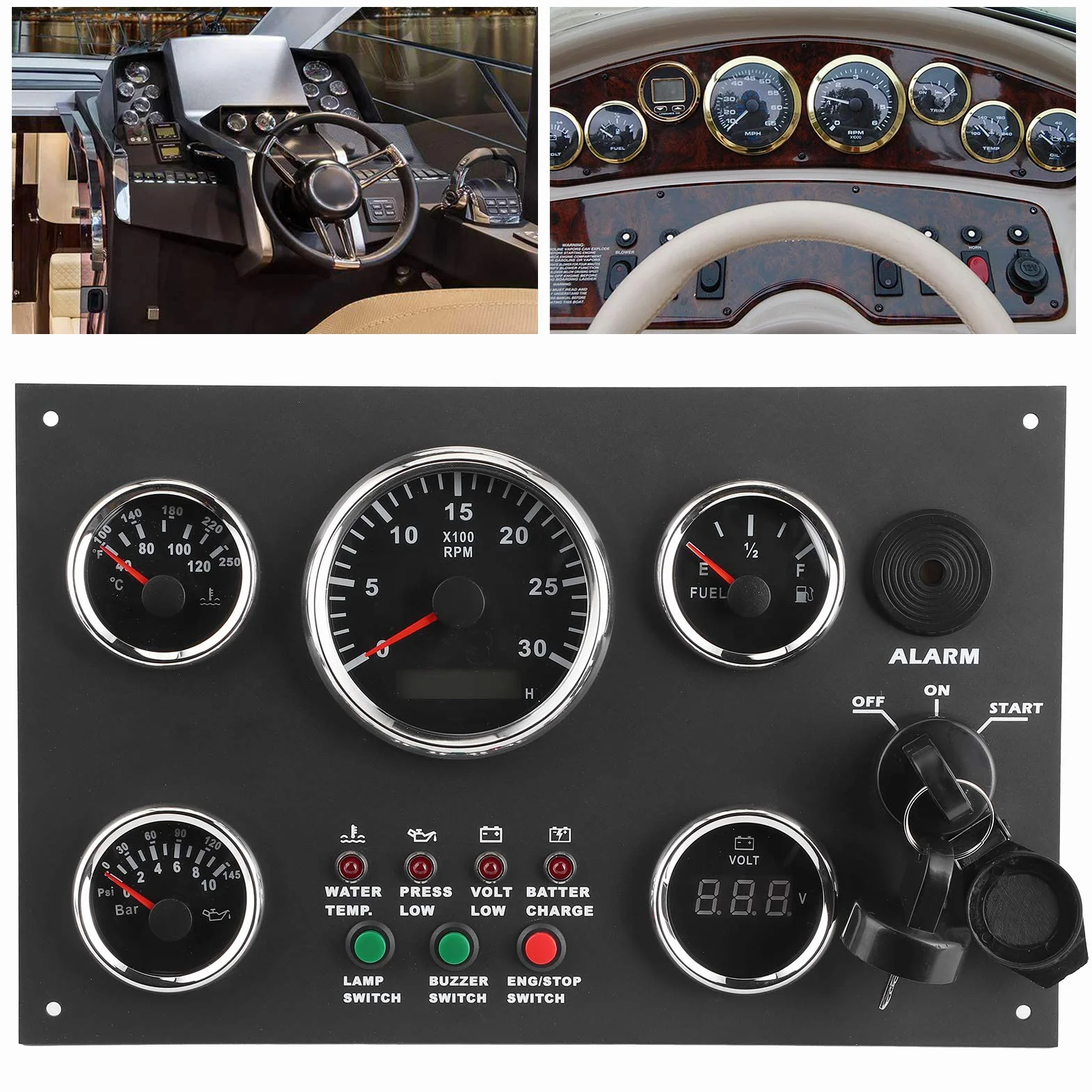 Quadro Strumenti 12V/24V con Pressione Dell'olio, Temperatura Dell'acqua, Display della Tensione per Motori, Gruppi Elettrogeni, Camper, Yacht