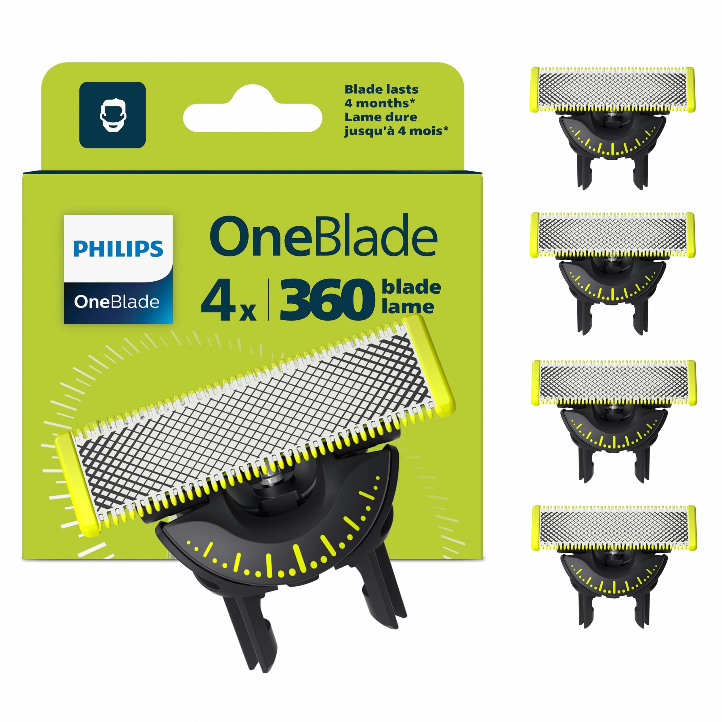 Philips OneBlade 360 Lame di ricambio QP440/50, confezione 4, per rasoio e tagliacapelli elettrici