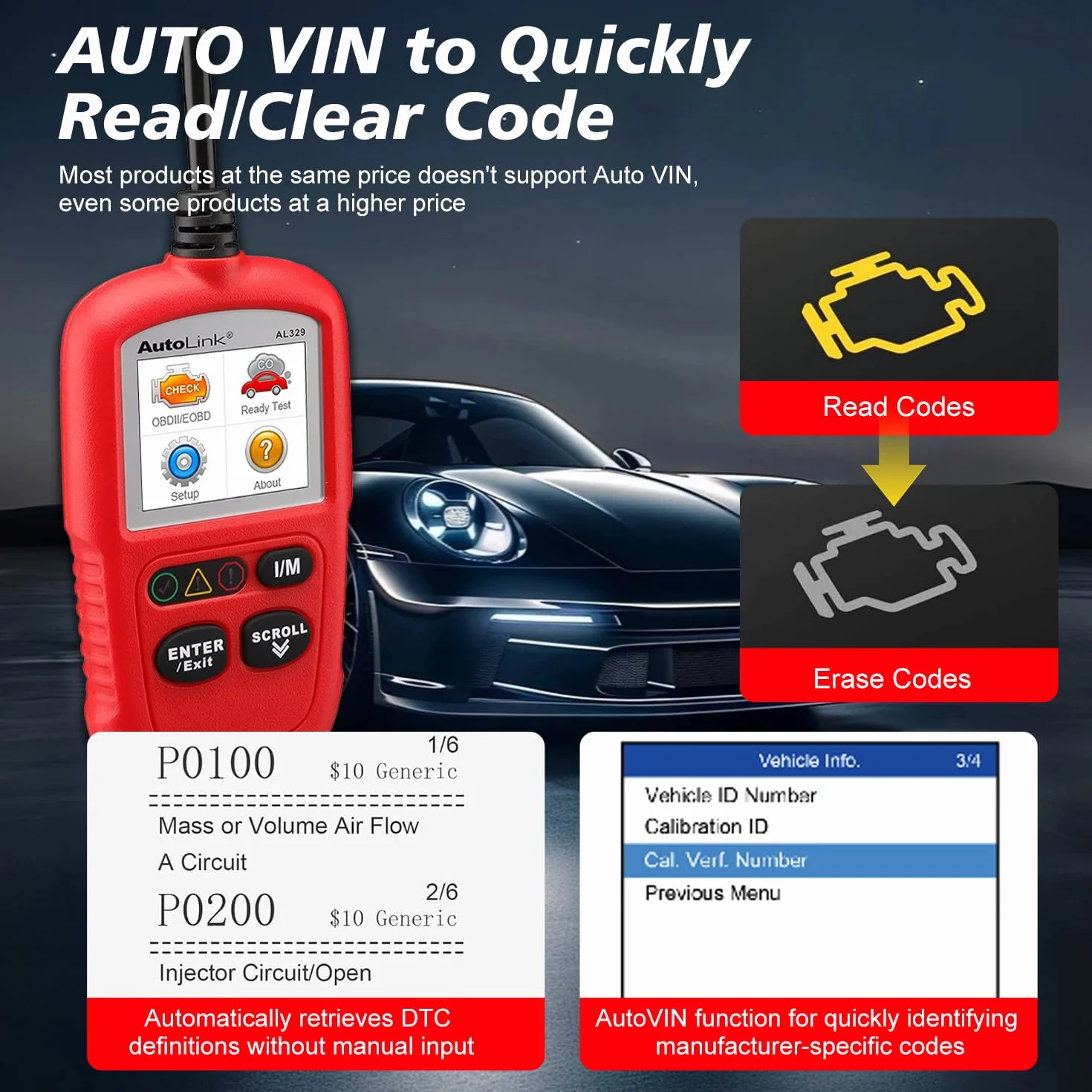 Autel Autolink AL329 OBD2 EOBD Manual Code Reader I/M Readiness Key Diagnostic Tool