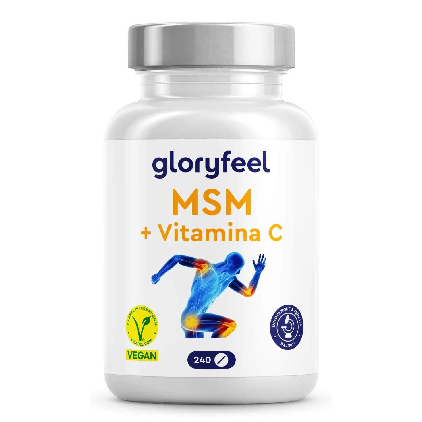 MSM 2000mg + Vitamina C Acerola 240 Compresse Alto Dosaggio - Metilsulfonilmetano Vegano per Ossa, Articolazioni, Pelle e Sistema Immunitario