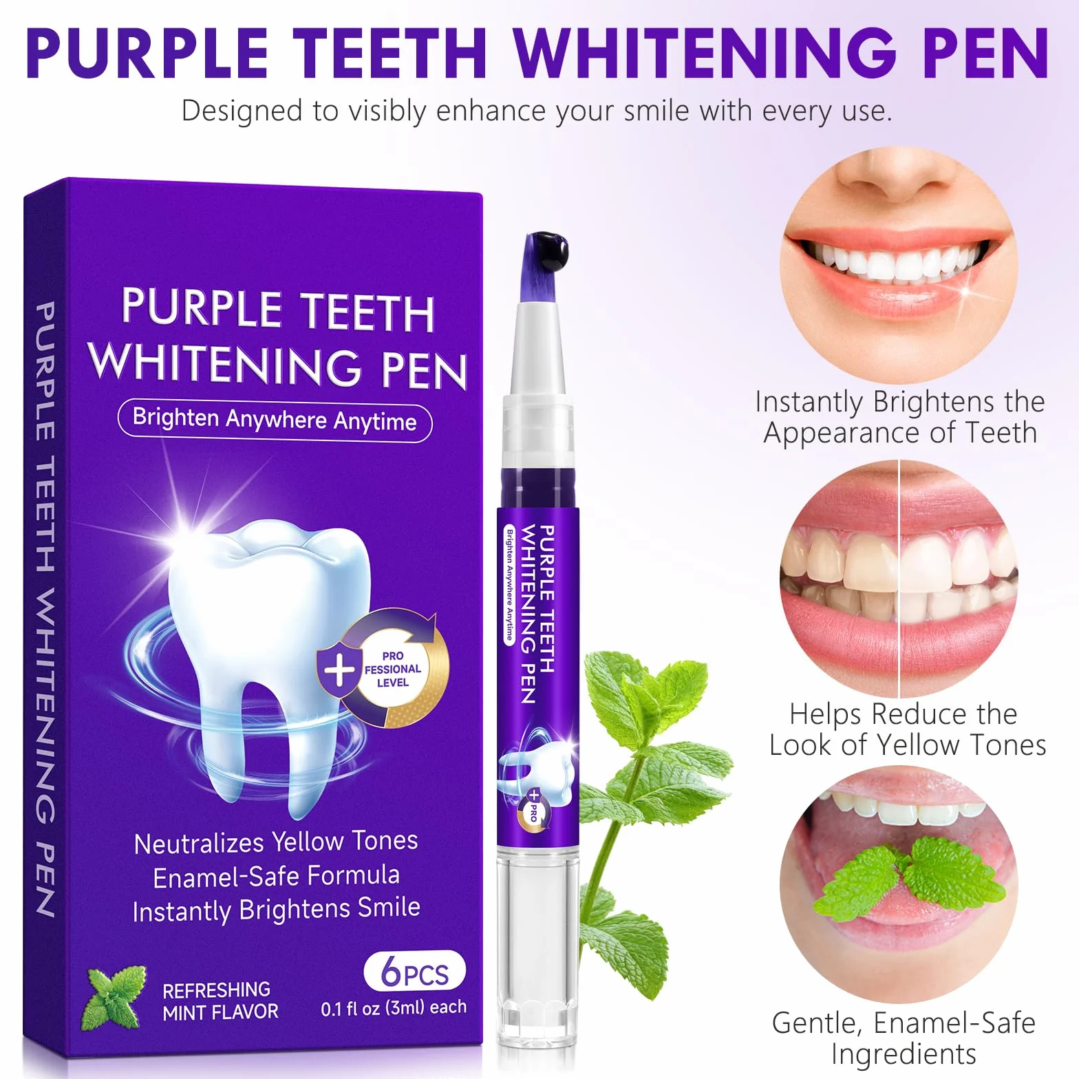 Penna sbiancante denti viola 6 pezzi gel sbiancante dentale rimozione macchie