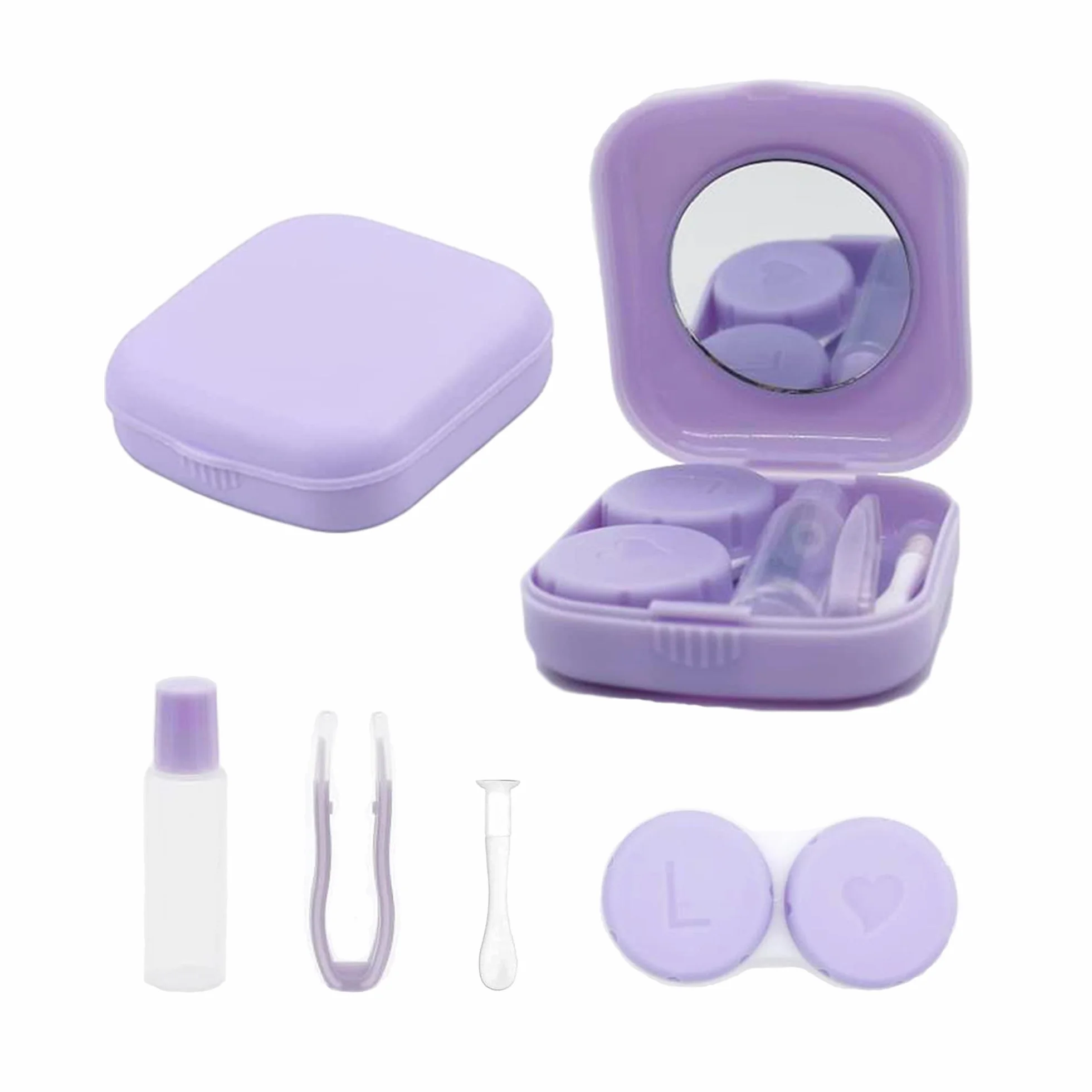 Custodia per lenti a contatto igienica portatile Set da viaggio con specchio Viola
