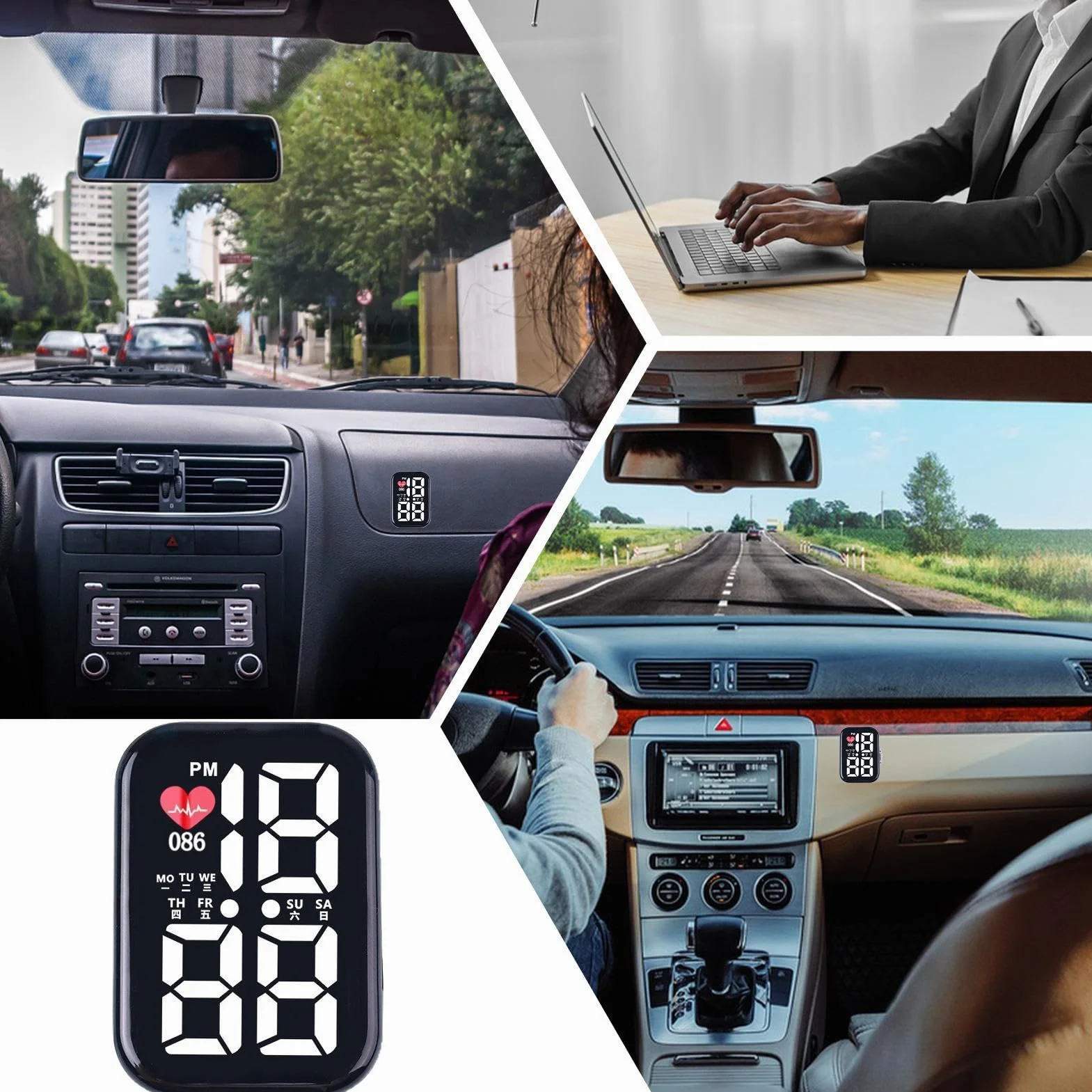 Mini orologio per auto, impermeabile, orologio digitale da cruscotto autoadesivo da 2 cm, per auto, camion, SUV, camper, bicicletta, barca, gadget per interni del veicolo, display intelligente HD per