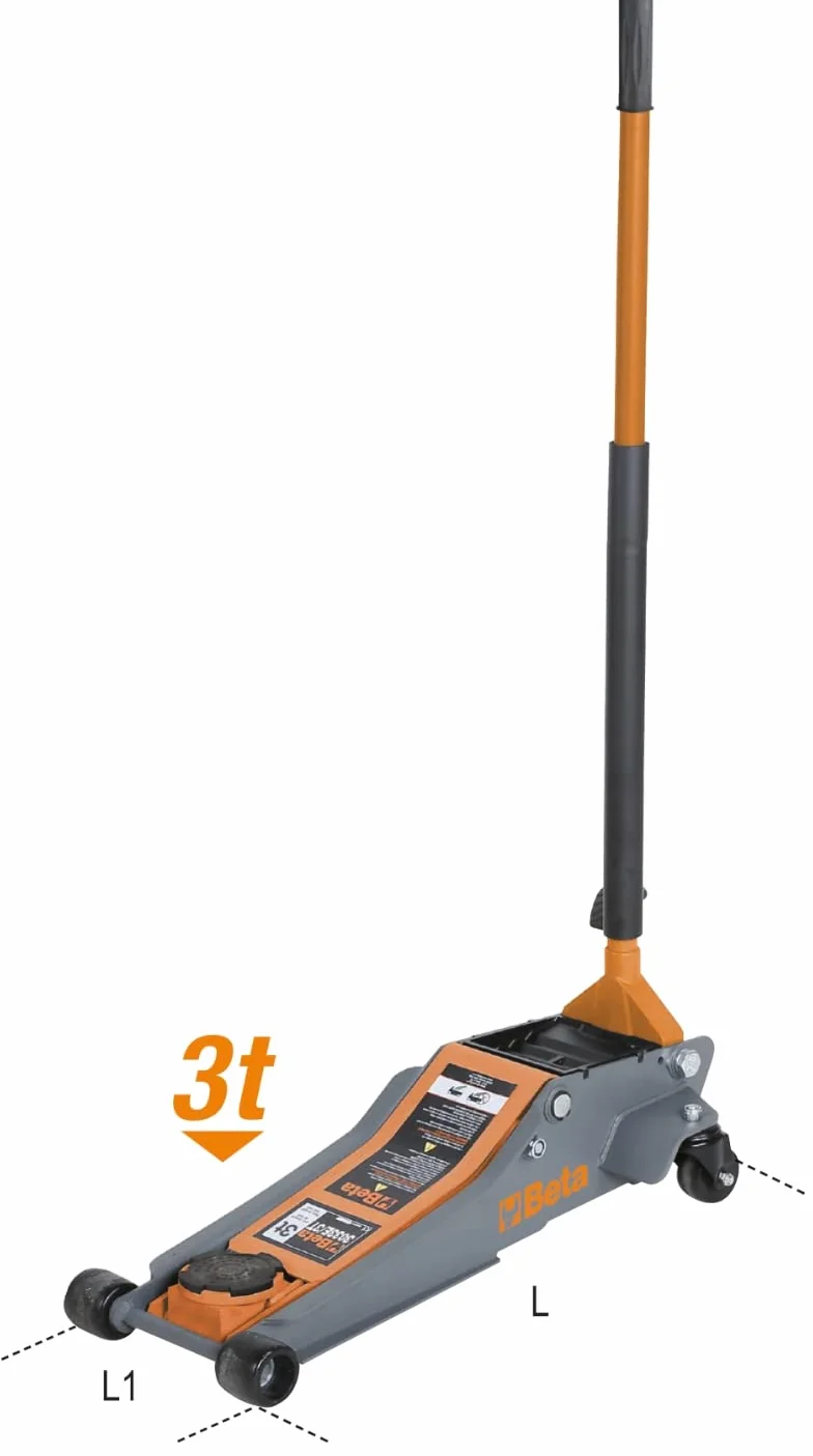 Beta 3033E/3T - Sollevatore idraulico a carrello per auto, in acciaio, Portata massima 3 tonnellate, Lunghezza 700 mm, Altezza minima 95 mm e Altezza massima piattello 515 mm