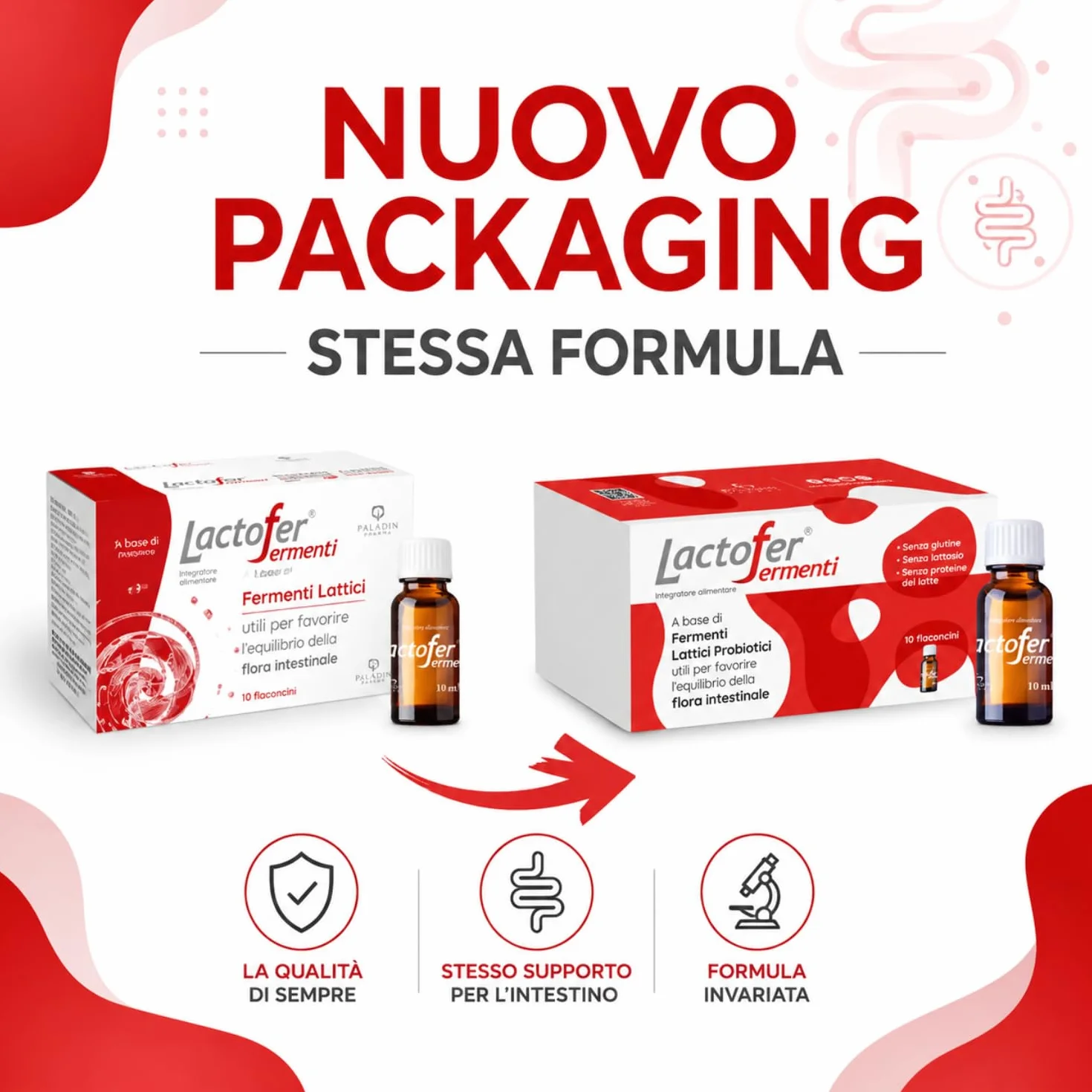 Paladin Pharma Lactofer Integratore Ferment Lattici Probiotici Senza Zucchero 10 Flaconcini 10 Ml Rosso