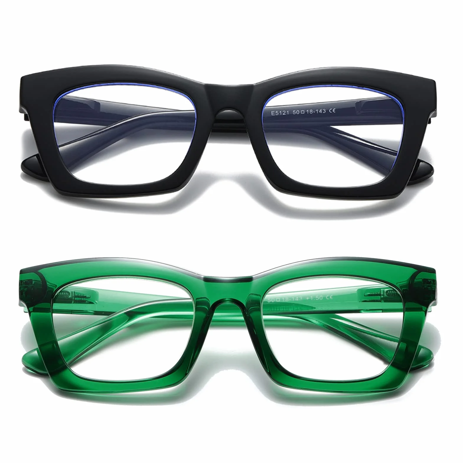 Hubeye Okulary do czytania dla kobiet Retro Moda z zawiasem sprężynowym Okulary antyniebieskie światło (Czarny+Zielony, 2.50)