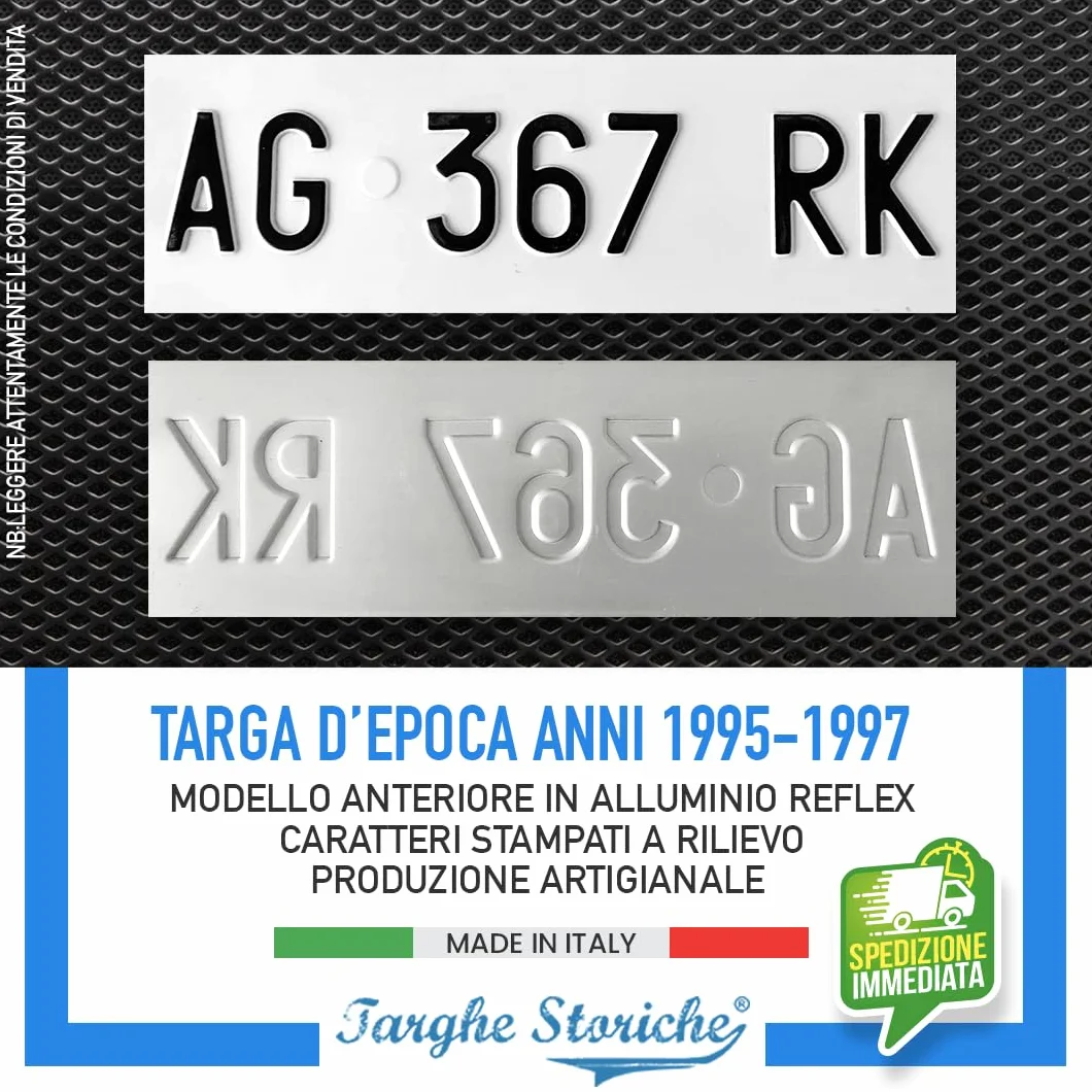 Targhe Storiche Targa Personalizzata Anteriore 1995-1997 Aluminio Catarifrangente Made in Italy
