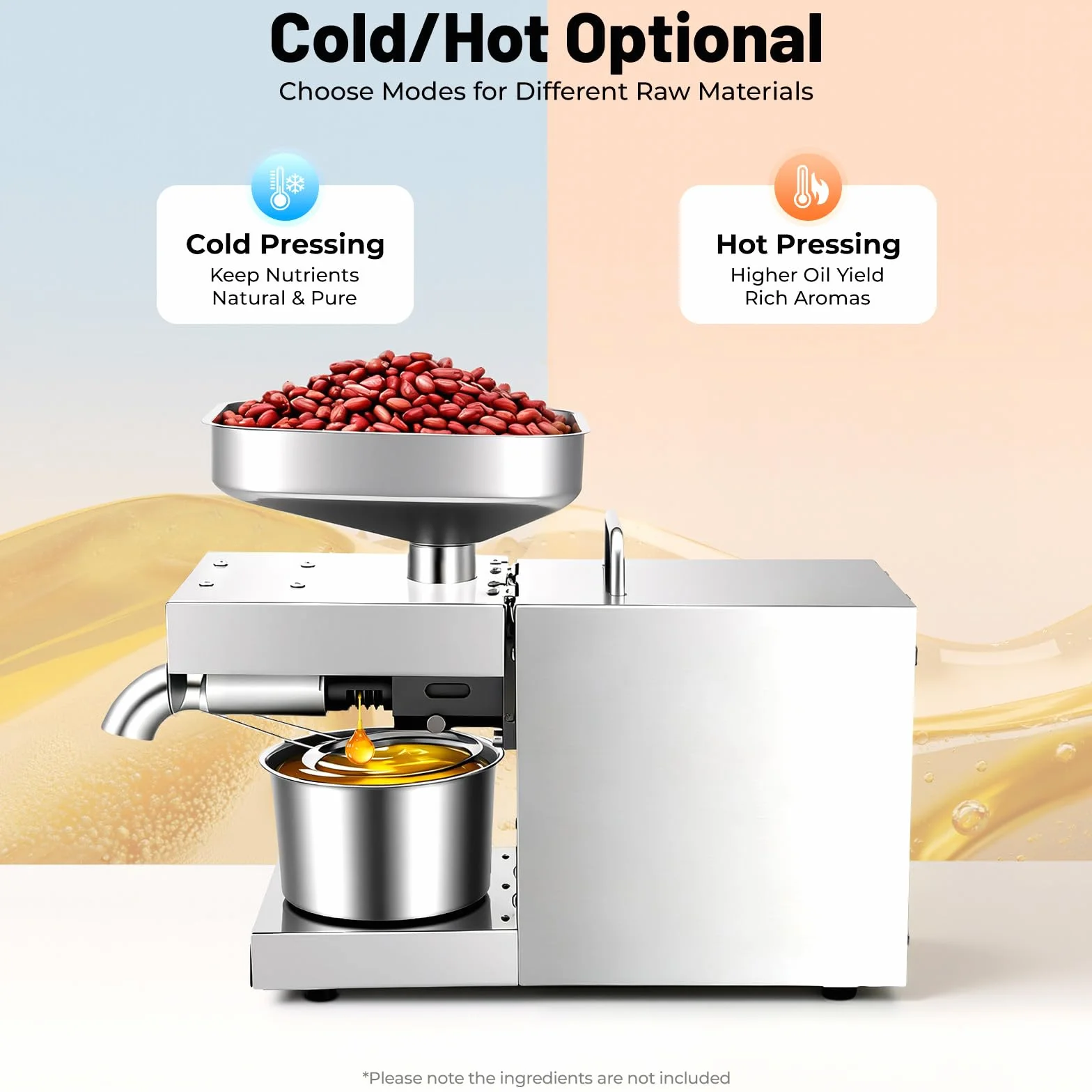 600W Pressa Elettrica, Noci Arachidi Frantoio a Freddo & Caldo, Estrattore di Olio Automatico in Acciaio Inox per Commerciale e Domestico, Macchina di Estrazione