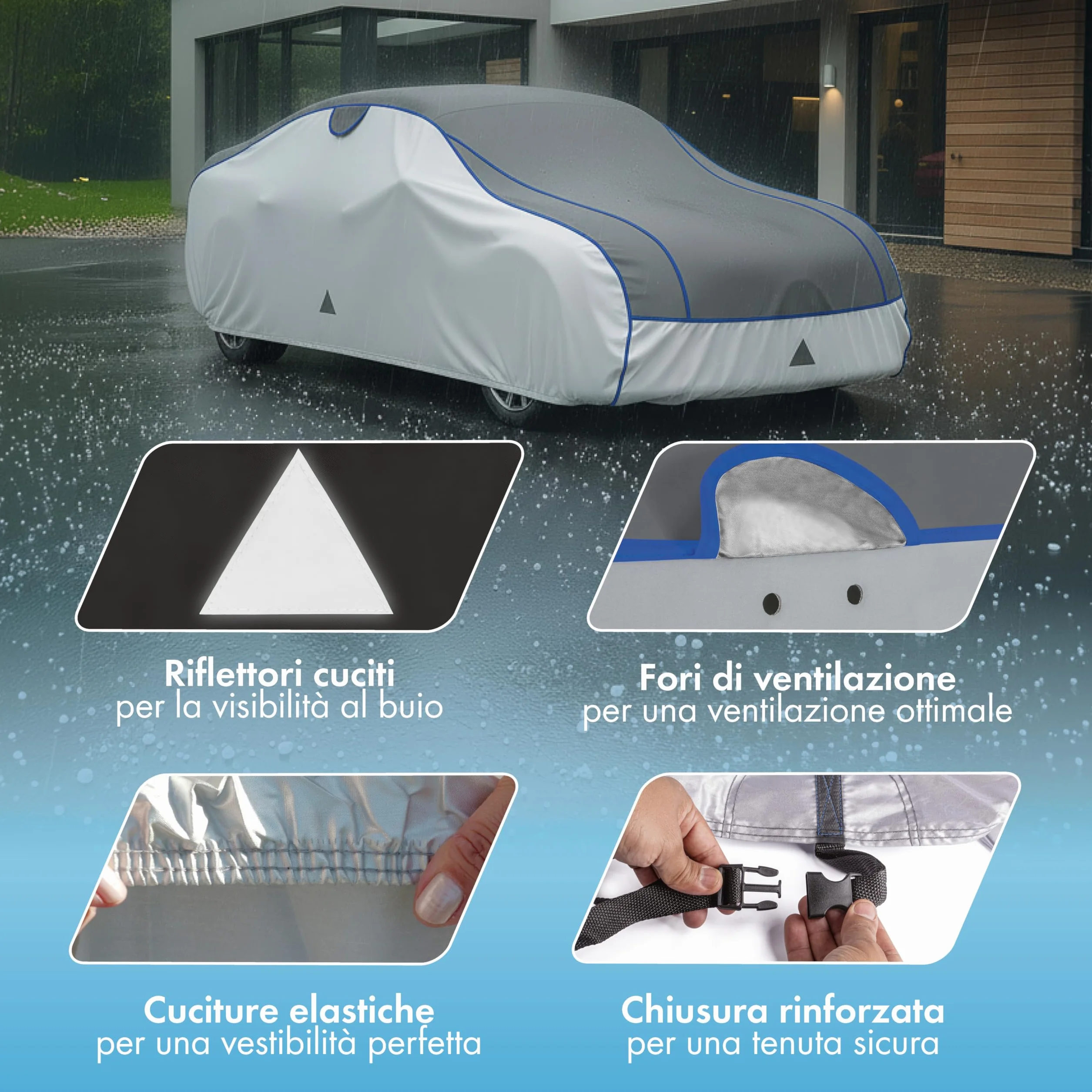 WALSER telo copriauto antigrandine, copertura antigrandine auto, copertura auto idrorepellente, copriauto completo per esterni, telo rivestimento veicolo veicolo M lunghezza max. 401-425 cm