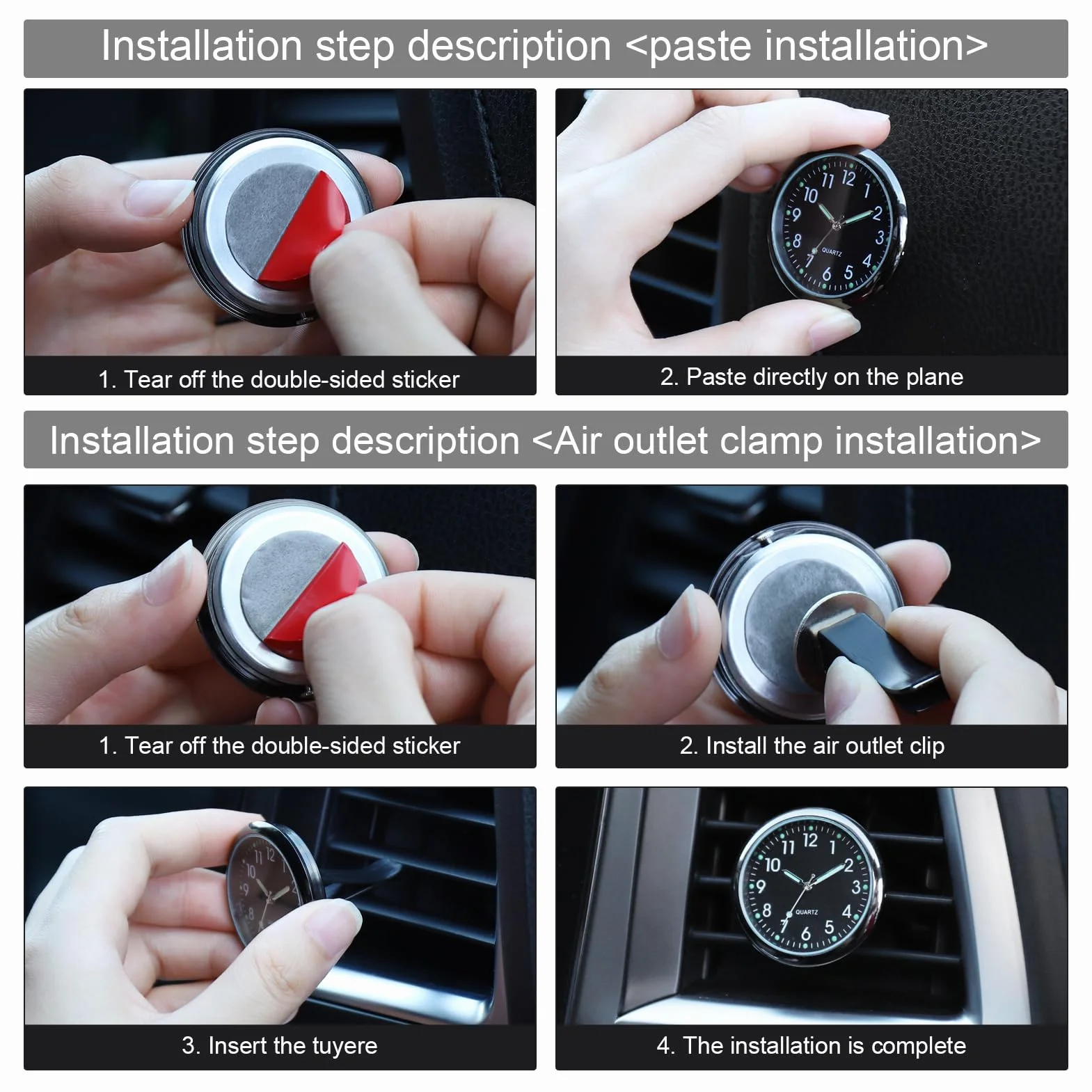 JIZZU Orologio per Auto da Cruscotto Mini Orologio per Presa d'Aria