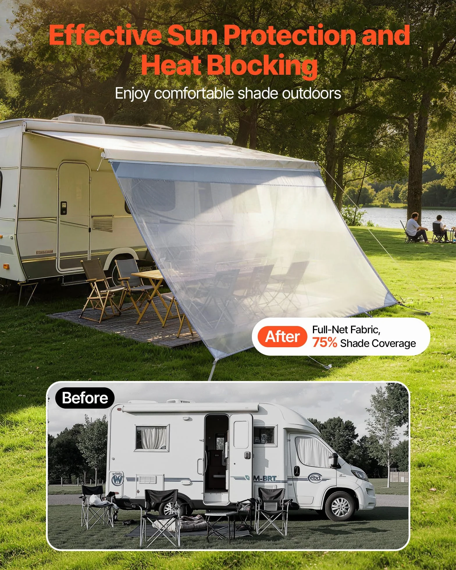 VEVOR Pannello Frontale Tenda da Sole per Camper 2 x 3,3 m Parasole Frangisole Parete Laterale
