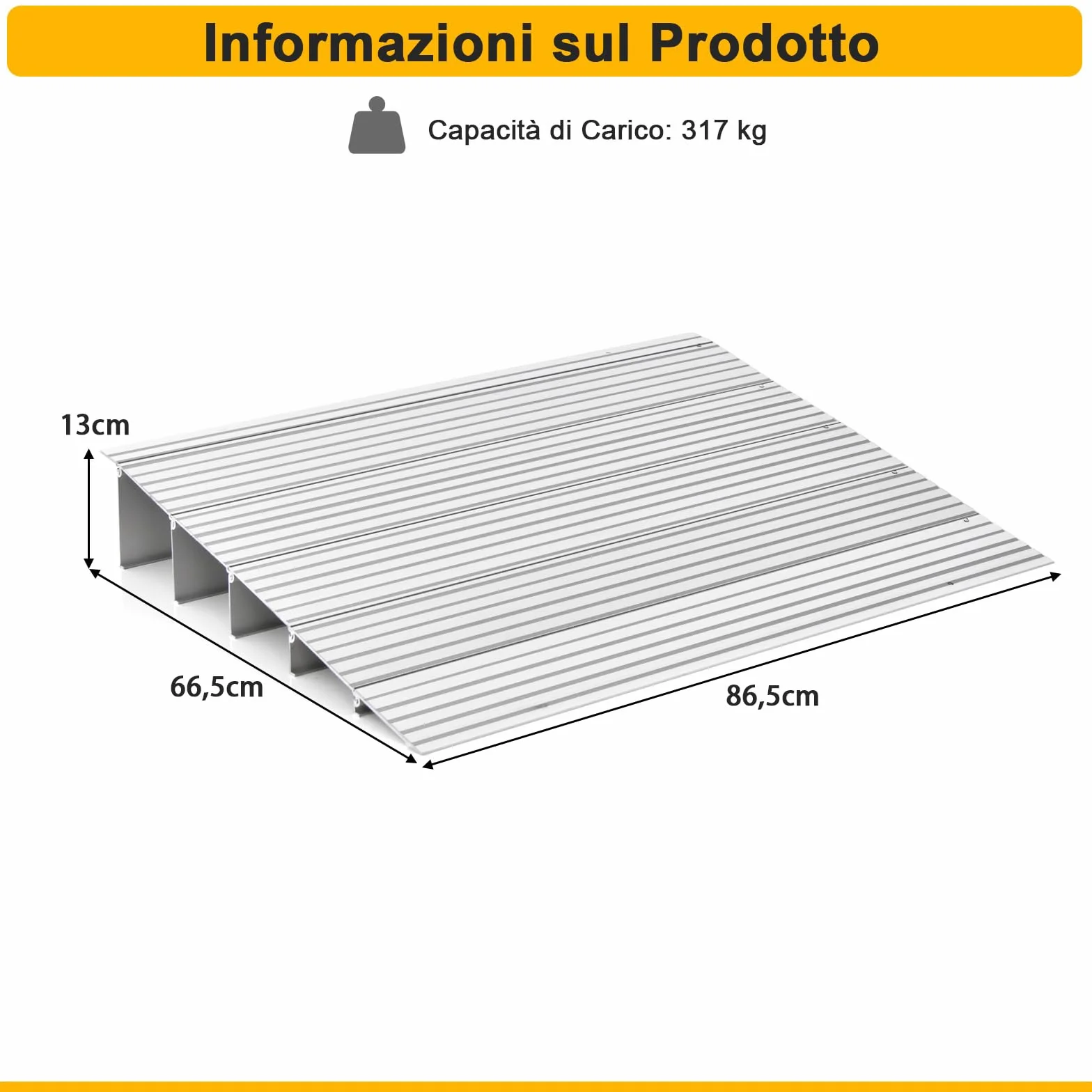 COSTWAY Rampa per Soglia Porta, Rampa d'Accesso in Alluminio con Altezza Regolabile, Superficie Antiscivolo, Portata 317 KG (13 cm)