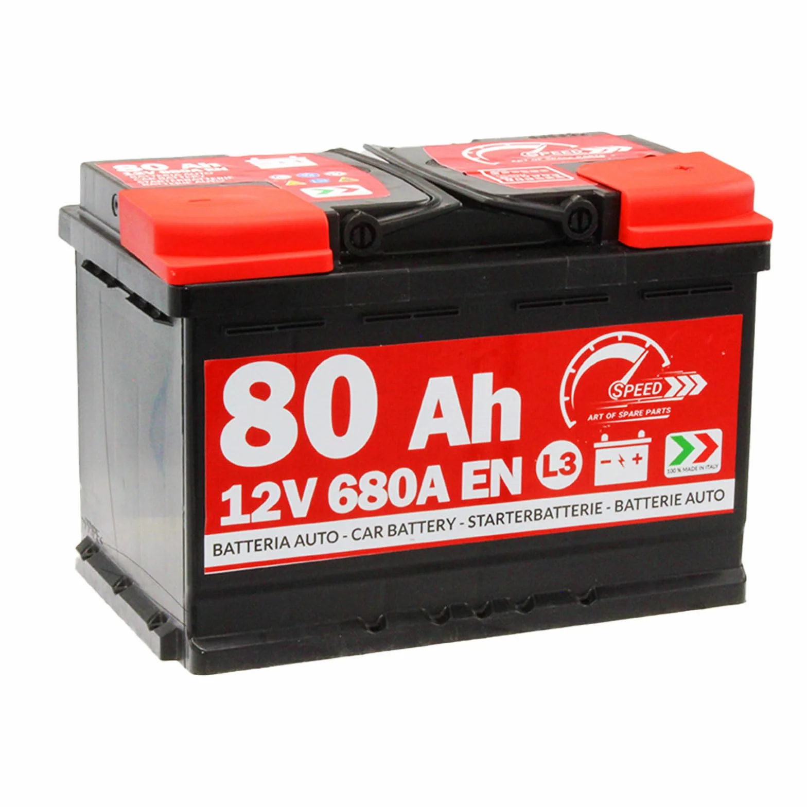 BATTERIA AVVIAMENTO AUTO ORIGINALE SPEED L3 80AH 12V 680A POLO POSITIVO A DESTRA (278x190x175)