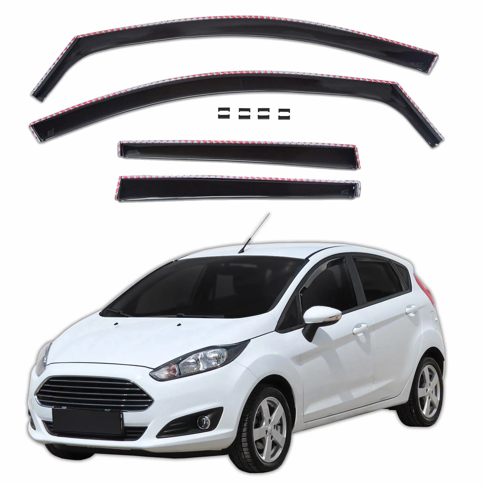 Deflettori d'Aria per Ford Fiesta 6 5-Porte Berlina 2008-2017, Set 4 Pezzi Antiturbo Antivento Antipioggia Nero fumé