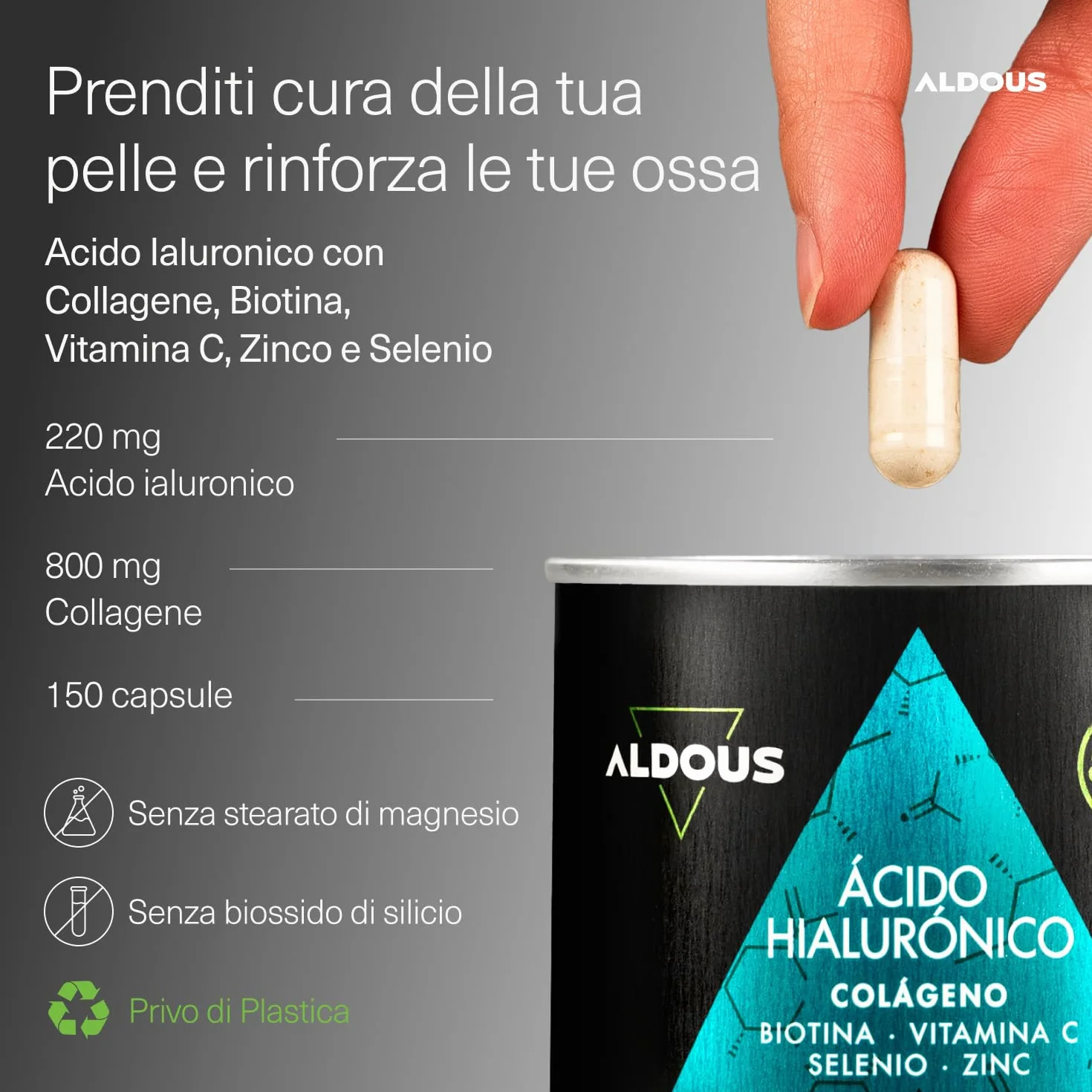 Collagene e Acido Ialuronico 220 mg 150 Capsule con Vitamina C Biotina Zinco Selenio Integratore Capelli Pelle Unghie 800mg Collagene Idrolizzato