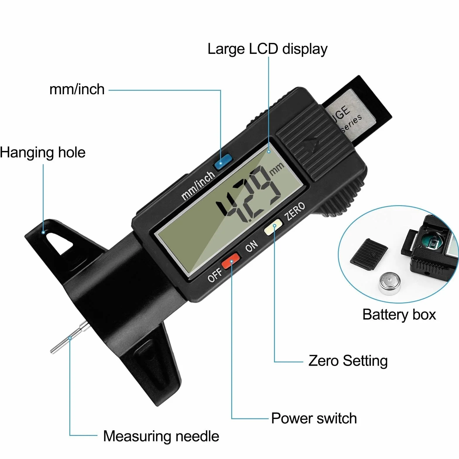 Gvolatee 2 pezzi Misuratore Battistrada Pneumatici Digitale con LCD Display, Profondimetro per Auto, Furgoni, Camion e Moto