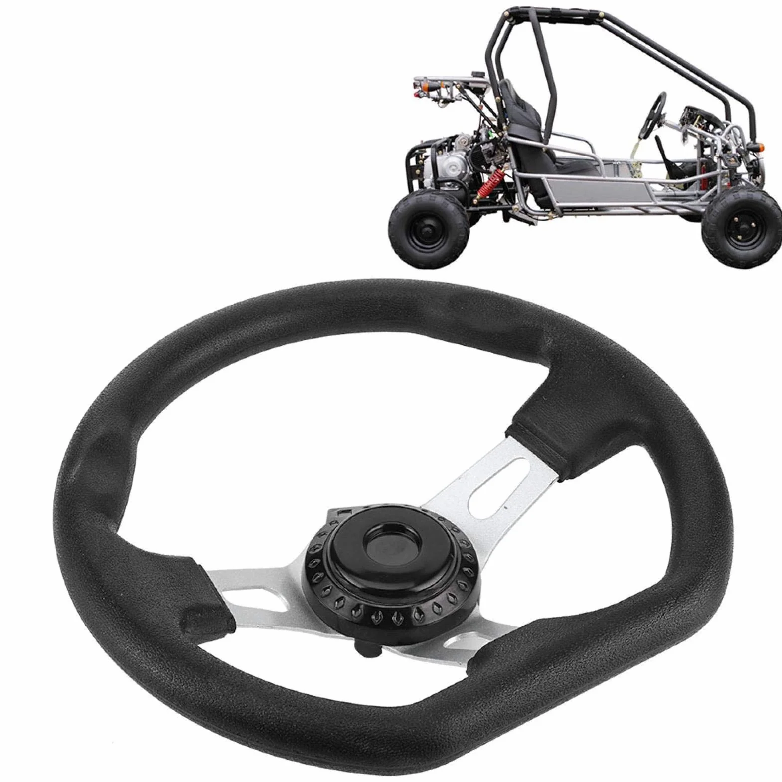 Volante Sportivo per Smart + di Akozon, Volante con Cappuccio, Volante 10,6" per Go-Kart, Accessorio per Carrello con Cappuccio, Nero, ABS, Universale per Go-Kart
