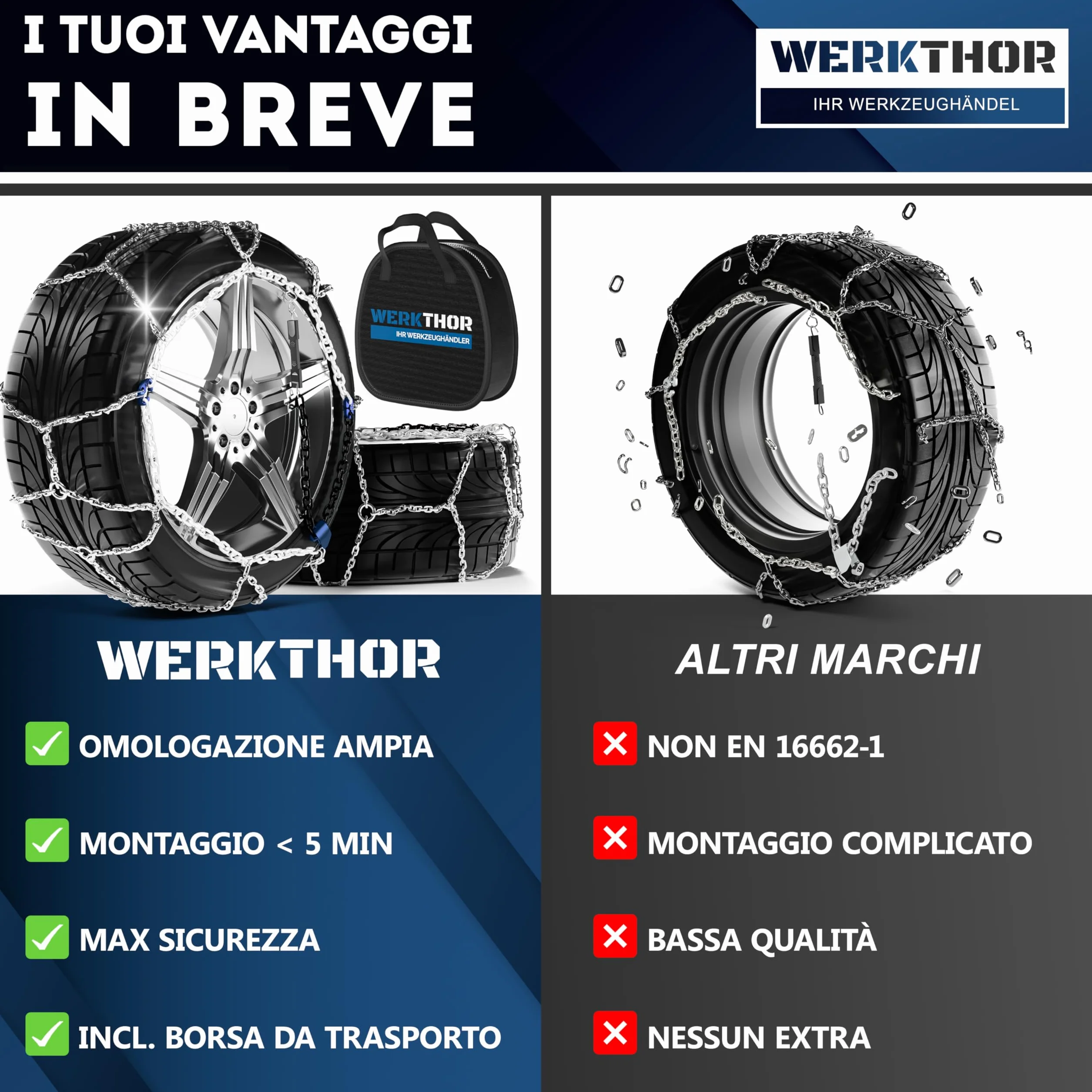 Catene da Neve Omologate per Auto WERKTHOR 2x Metallo