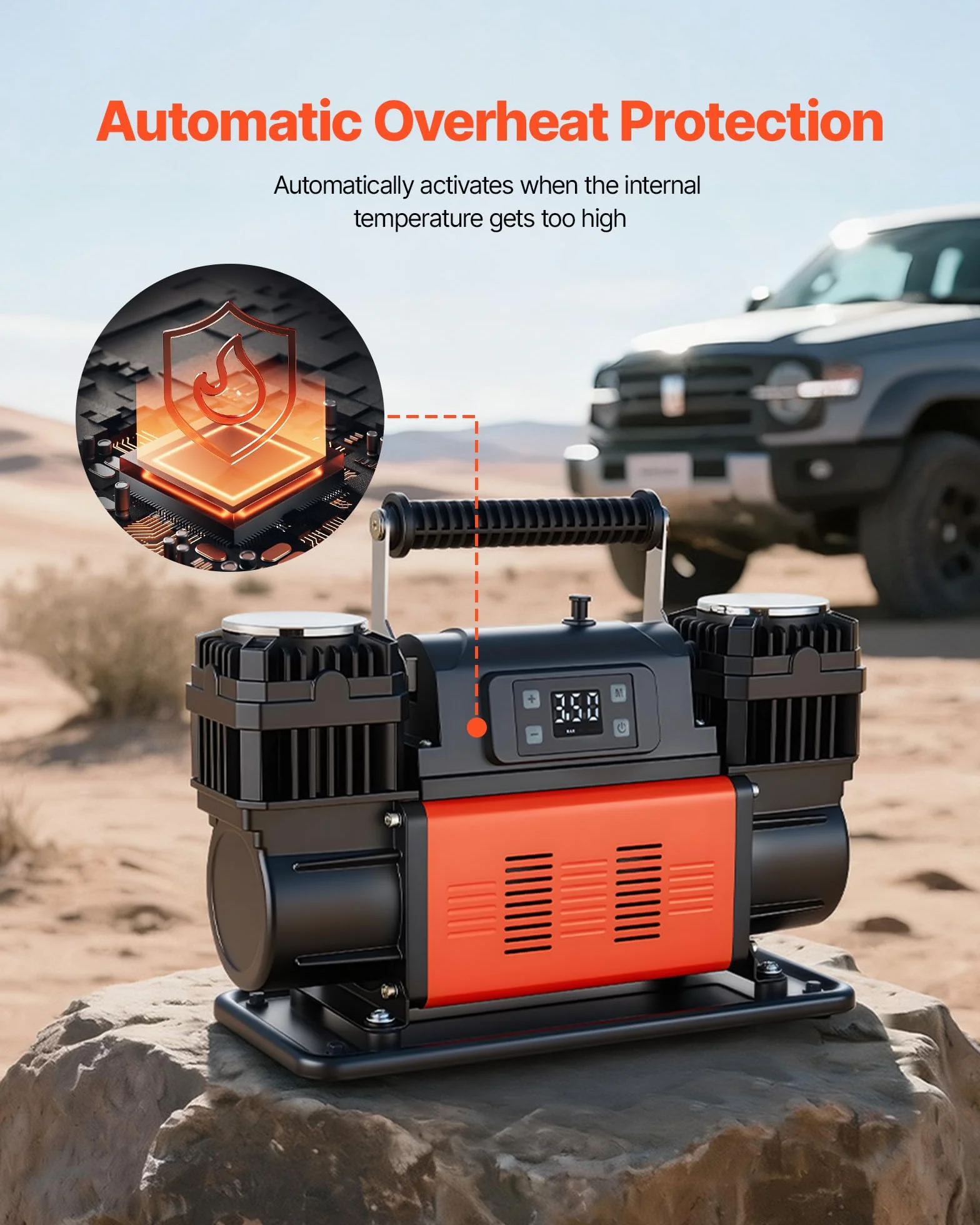 VEVOR Gonfiatore per Pneumatici Portatile con Arresto Automatico, Compressore d'Aria per Auto, Pompa dell'Aria Fuoristrada da 12 V con Display Digitale LCD e Adattatori per Camion, SUV, Camper