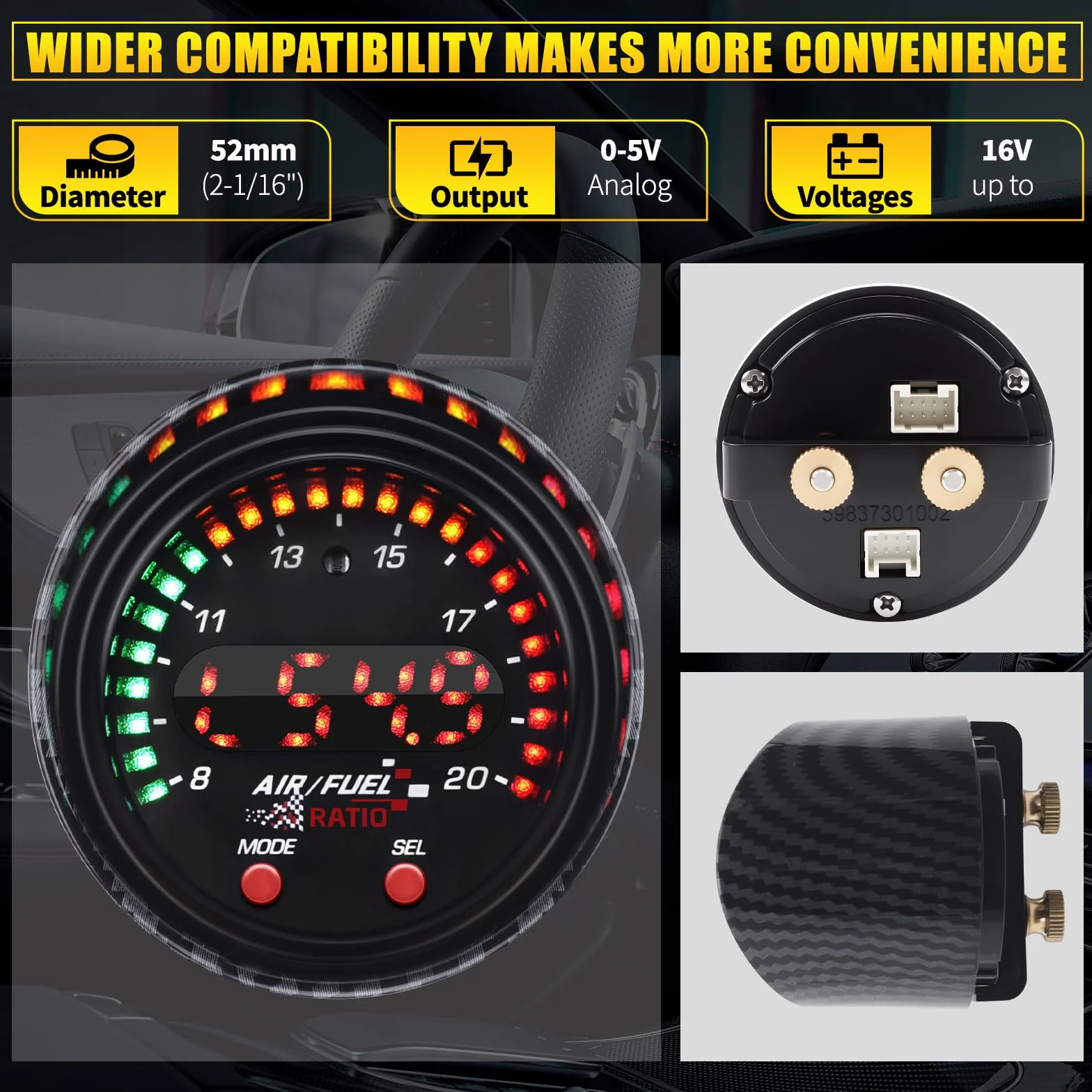 KAOLALI 30-0300 X-Series AFR Wideband UEGO Controller Sensor Kit 52 mm Display