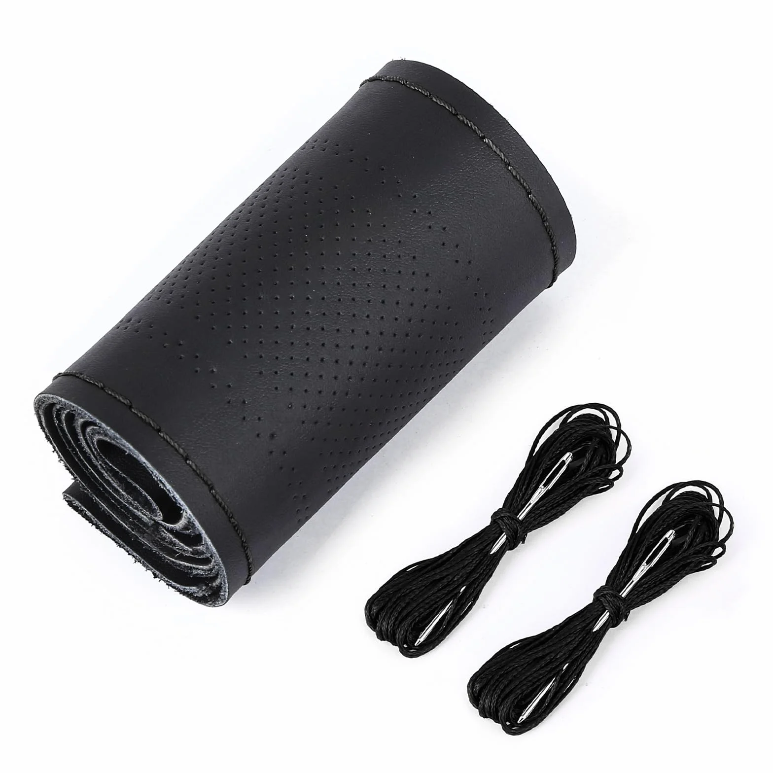 ZATOOTO Coprivolante Auto in pelle -Dimensioni Universali per la Protezione del Volante fai-da-te, Antiscivolo e morbido,37-38 cm,Nero