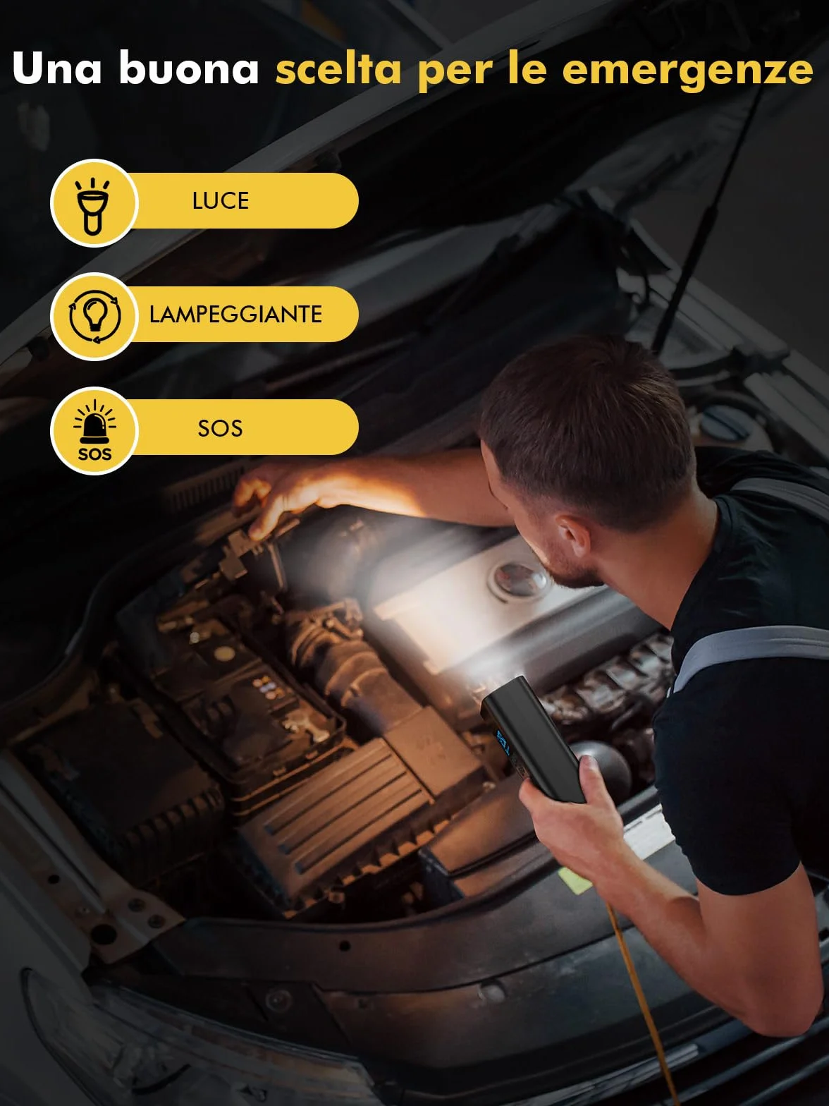 Compressore Aria Portatile 45L/min 6000mAh Batteria 4 Modalità Gonfiatore Elettrico LED