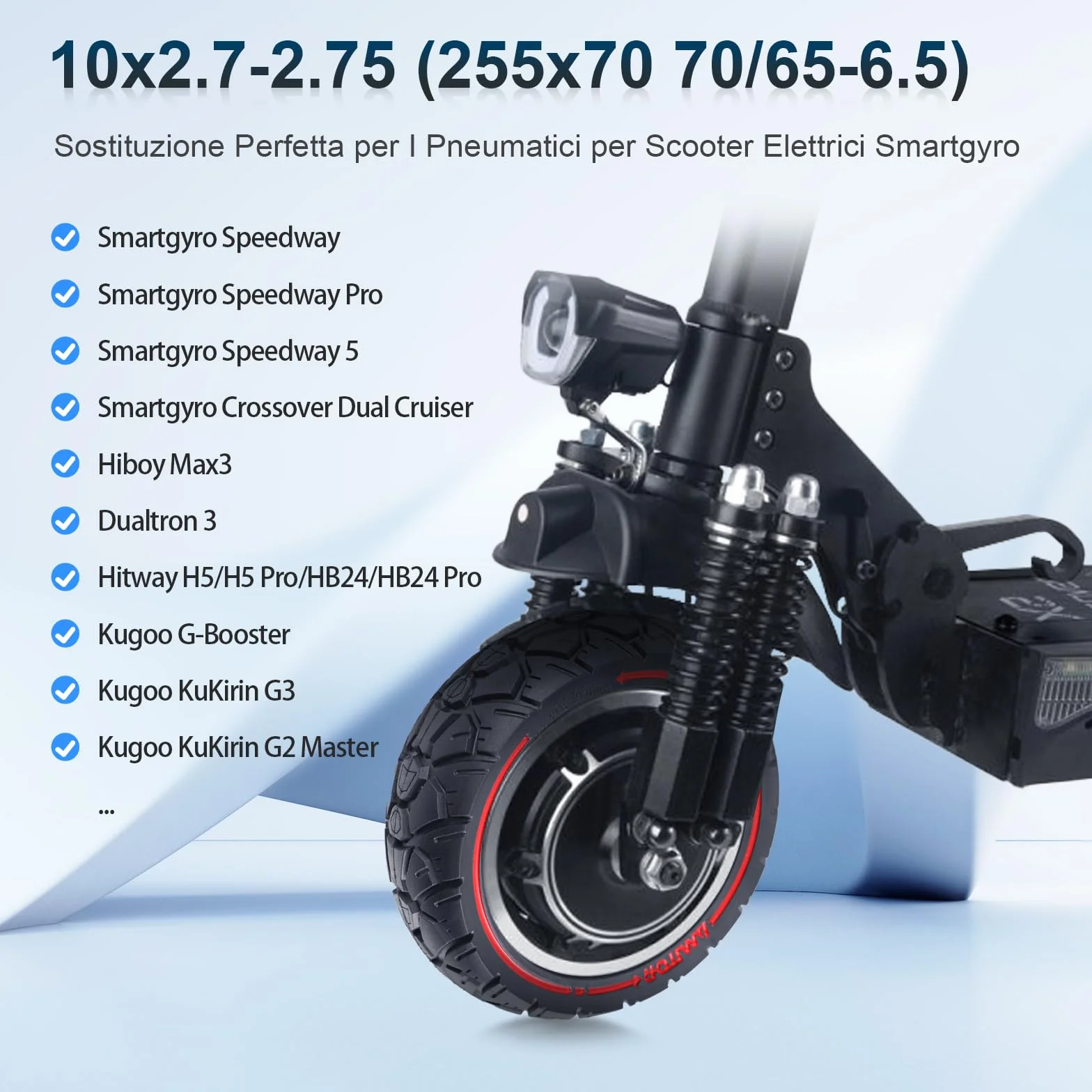 10x2,7-2,75 Pneumatici Solidi 10 Pollici 70/65-6,5 Pneumatici di Ricambio per Hitway H5/HB24/Hiboy/Smartgyro Speedway/Rockway/Crossover Speedway 5/Dualtron 3/Kugoo G-Booster/KuKirin G3 (2 PCS)