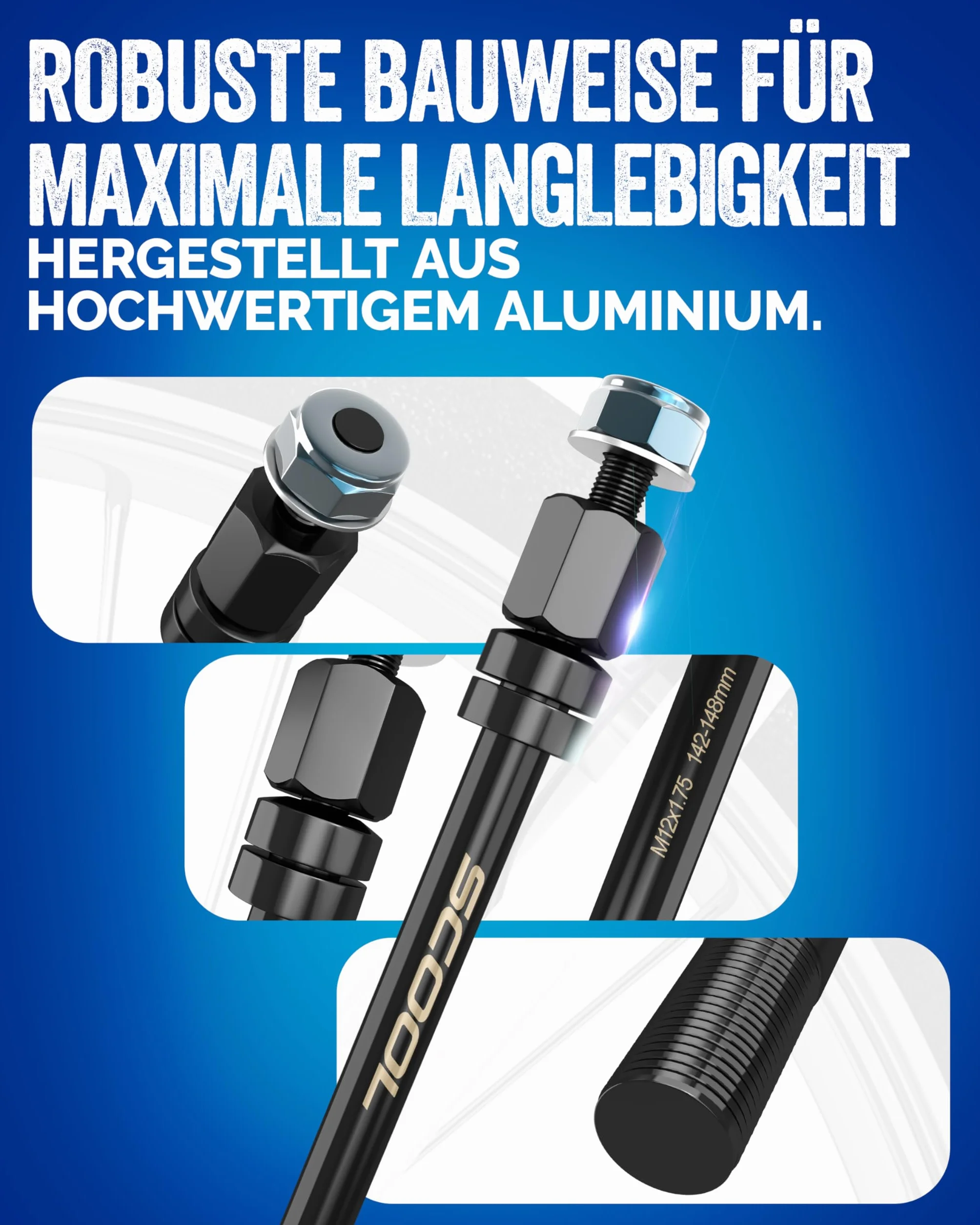 Asse a innesto per rimorchio bicicletta – Adattatore M12 per tutte le lunghezze – Rimorchio bicicletta – Assale con adattatore (M12 x 1,0)