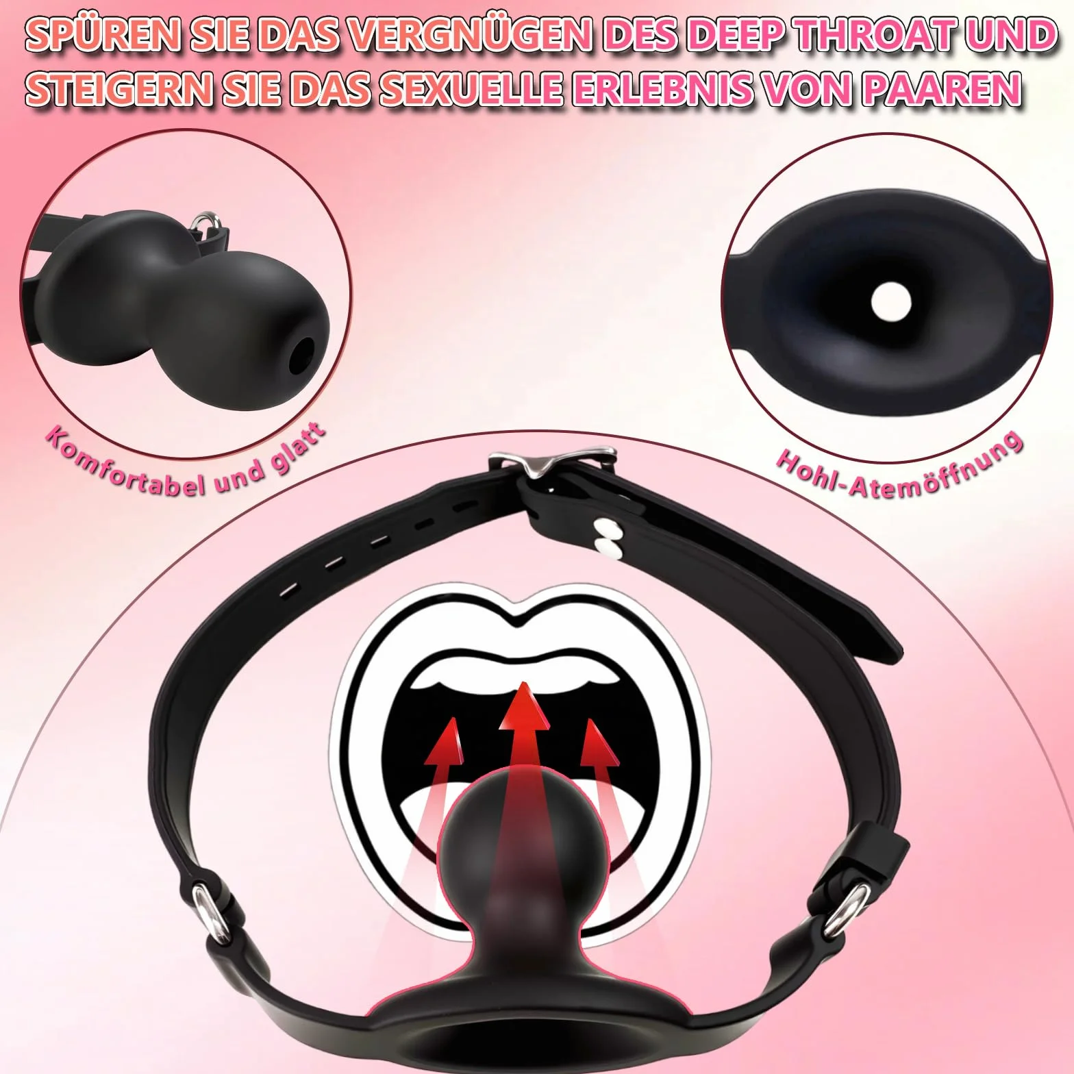 Bocca Ball Gag Silicone SM Sex Toy Regolabile Bavaglio Traspirante per Bondage Coppie Adulti (Ø3,45 cm)