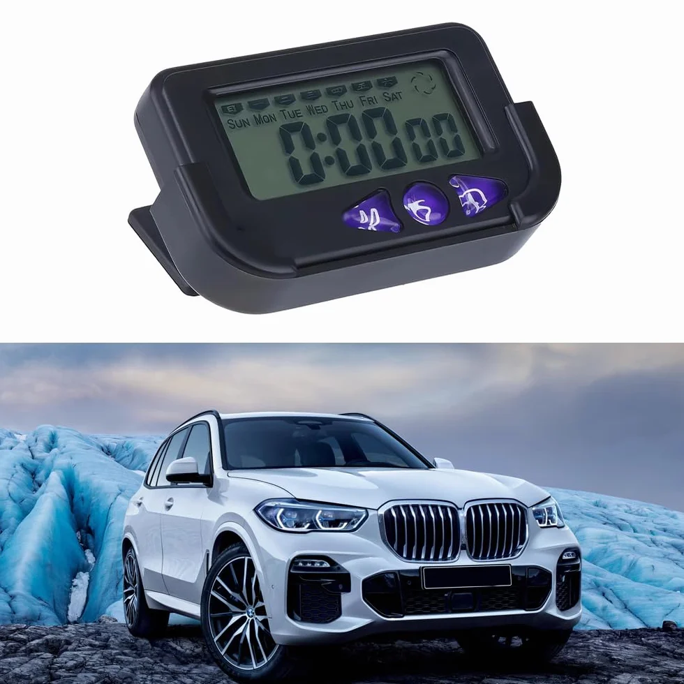 Baceyong Orologio Digitale LCD, Mini Orologio da Auto ABS, Cronografo da Tavolo, Orologio Elettronico da Auto per Veicolo, Casa, Ufficio, Viaggio con Cuscinetto Adesivo - Nero