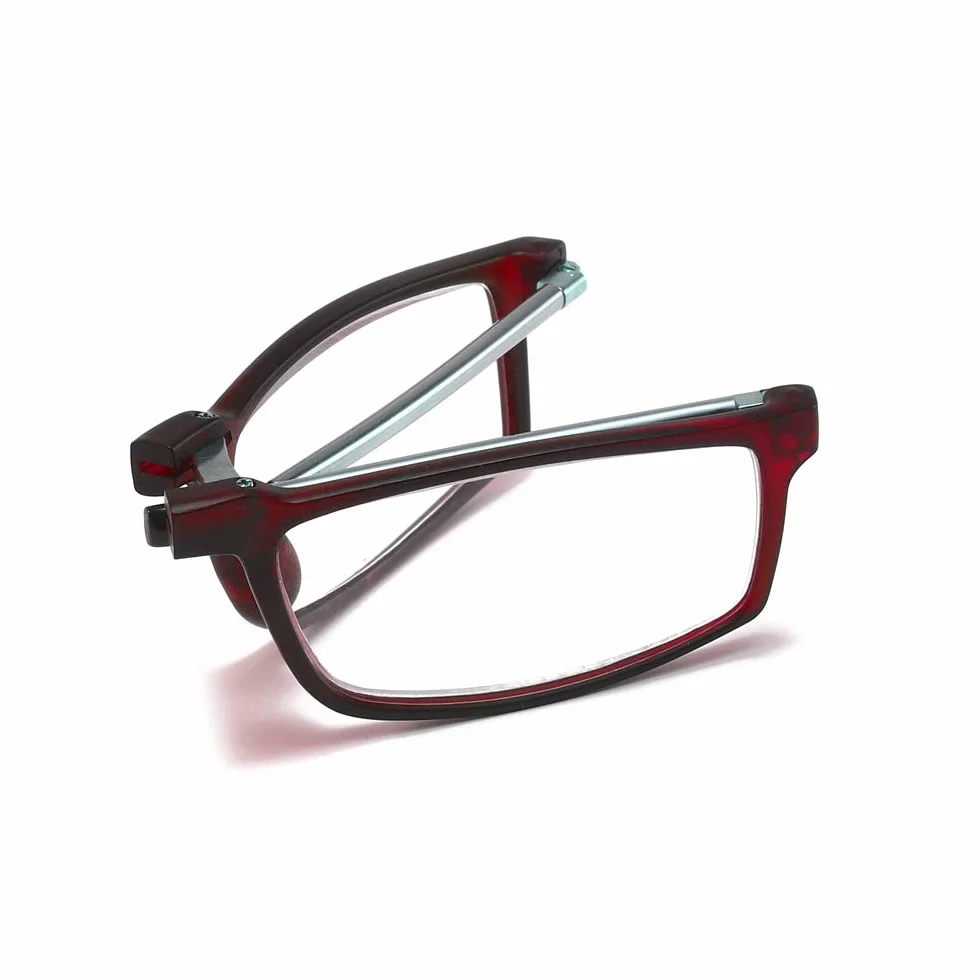 KoKoBin Occhiali da Lettura Pieghevole Anti Luce Blu con Fionda Specchio Telescopico Gambe e Scatola Portatile Rosso 2.5