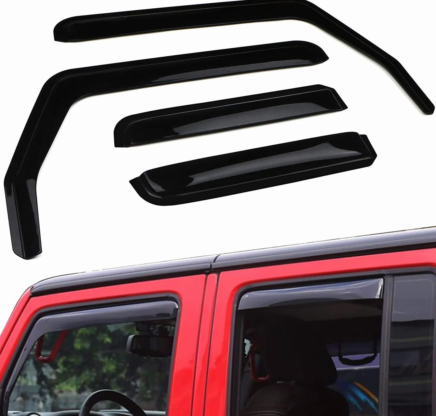 4 Pezzi Deflettori d'Aria Antiturbo per Jeep Wrangler JK 2007-2017 4door Deflettori Antivento Visiere Parasole Parapioggia Paravento.