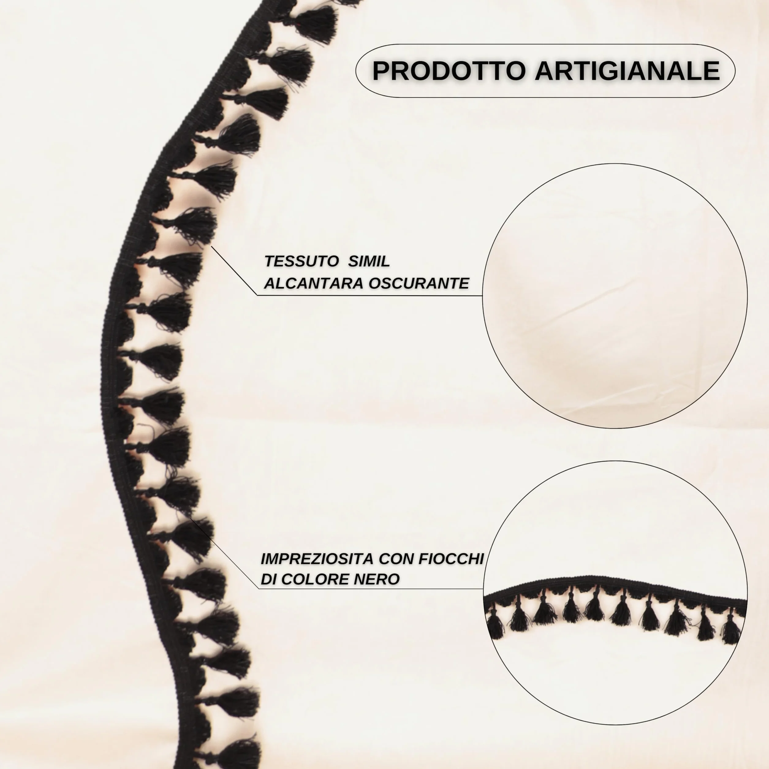 Set Elegante di Tende Universali per Camion, 6 Pezzi, in Simil Alcantara Altamente Oscurante, Colore Beige con Fiocchi Neri, Adatto a Tutti i Modelli di Camion, Applicazione Facile